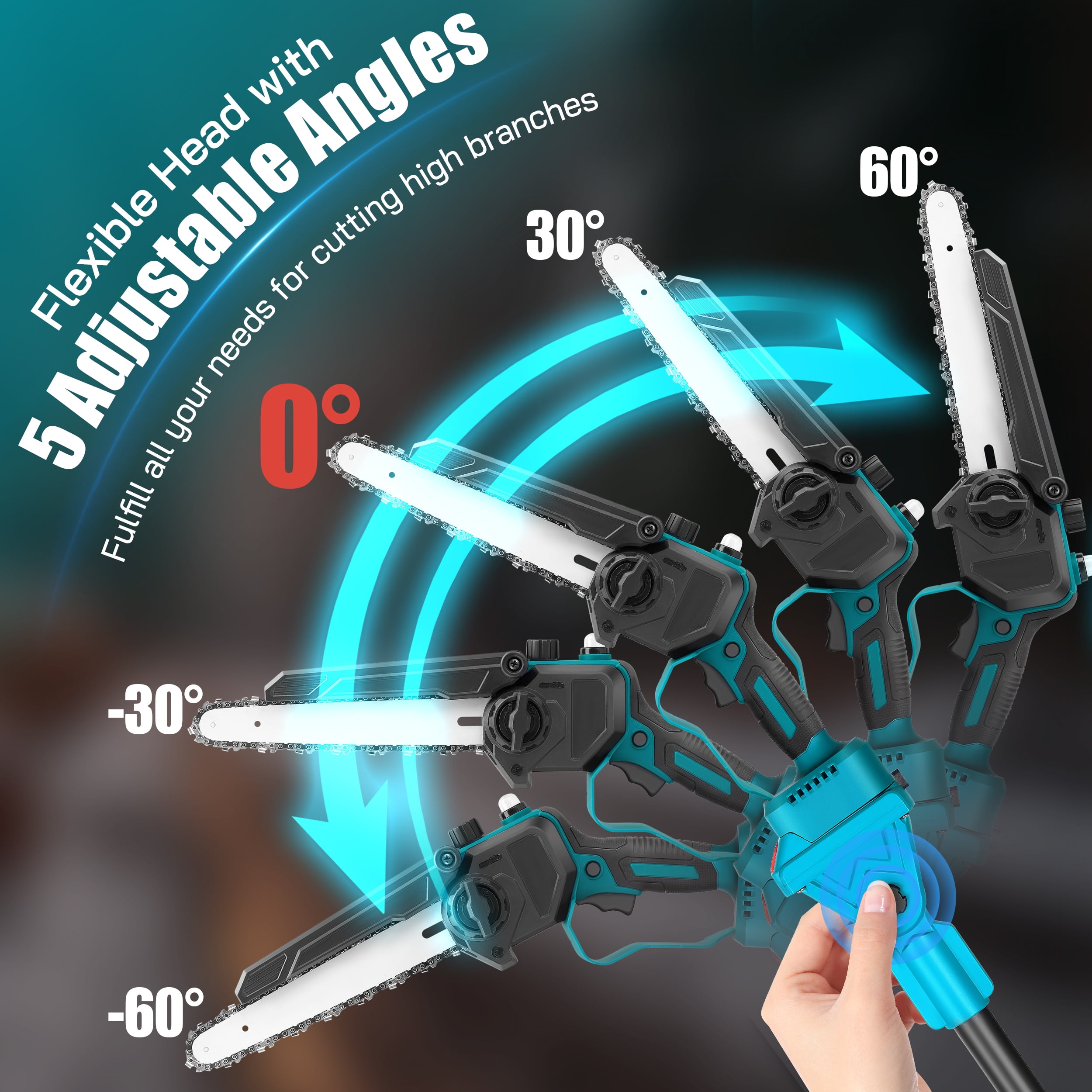 RELOIVE 2-in-1 Brushless Pole Saw & 8" Chainsaw, 21V 4000mAh 14.1ft Cordless for Tree Trimming/Wood Cutting - Image 11