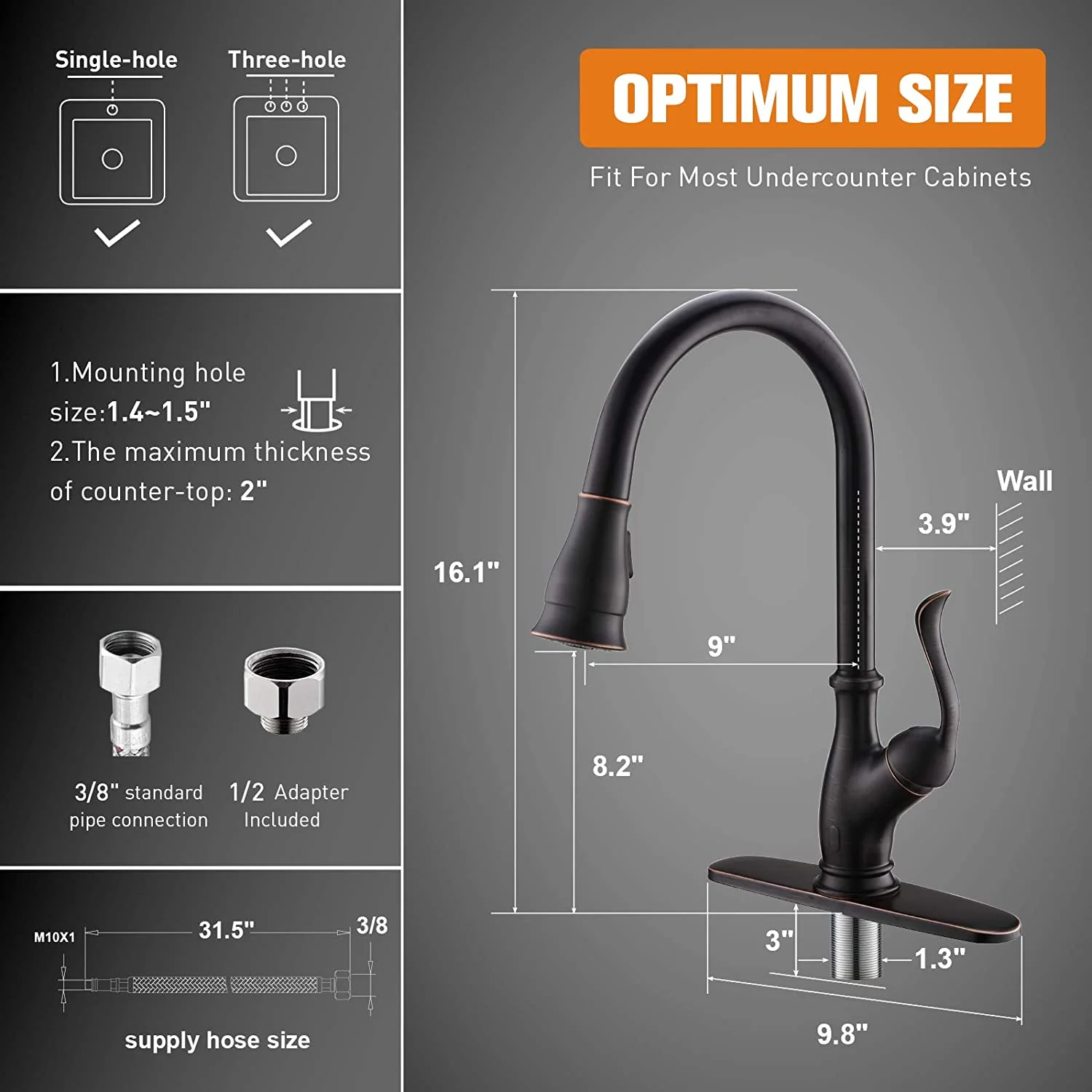 APPASO Pull Down Kitchen Faucet with Sprayer Oil Rubbed Bronze Single Handle 170ORB - Image 2