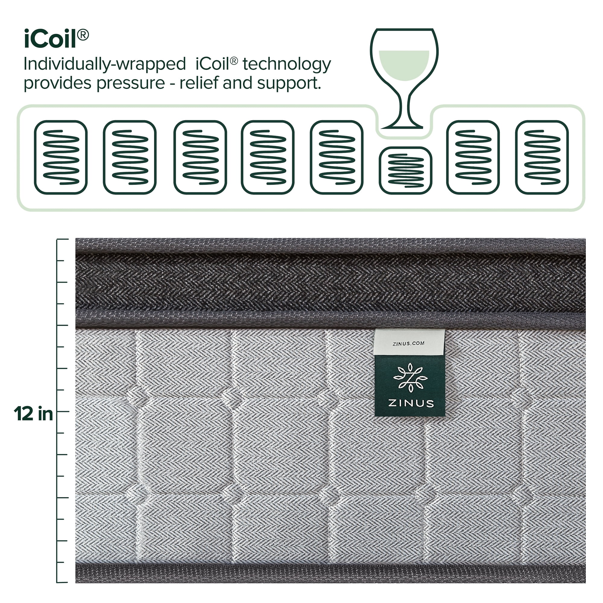 Zinus Comfort Support 12" King Cooling Gel Hybrid Mattress with Pocket Springs - Image 4