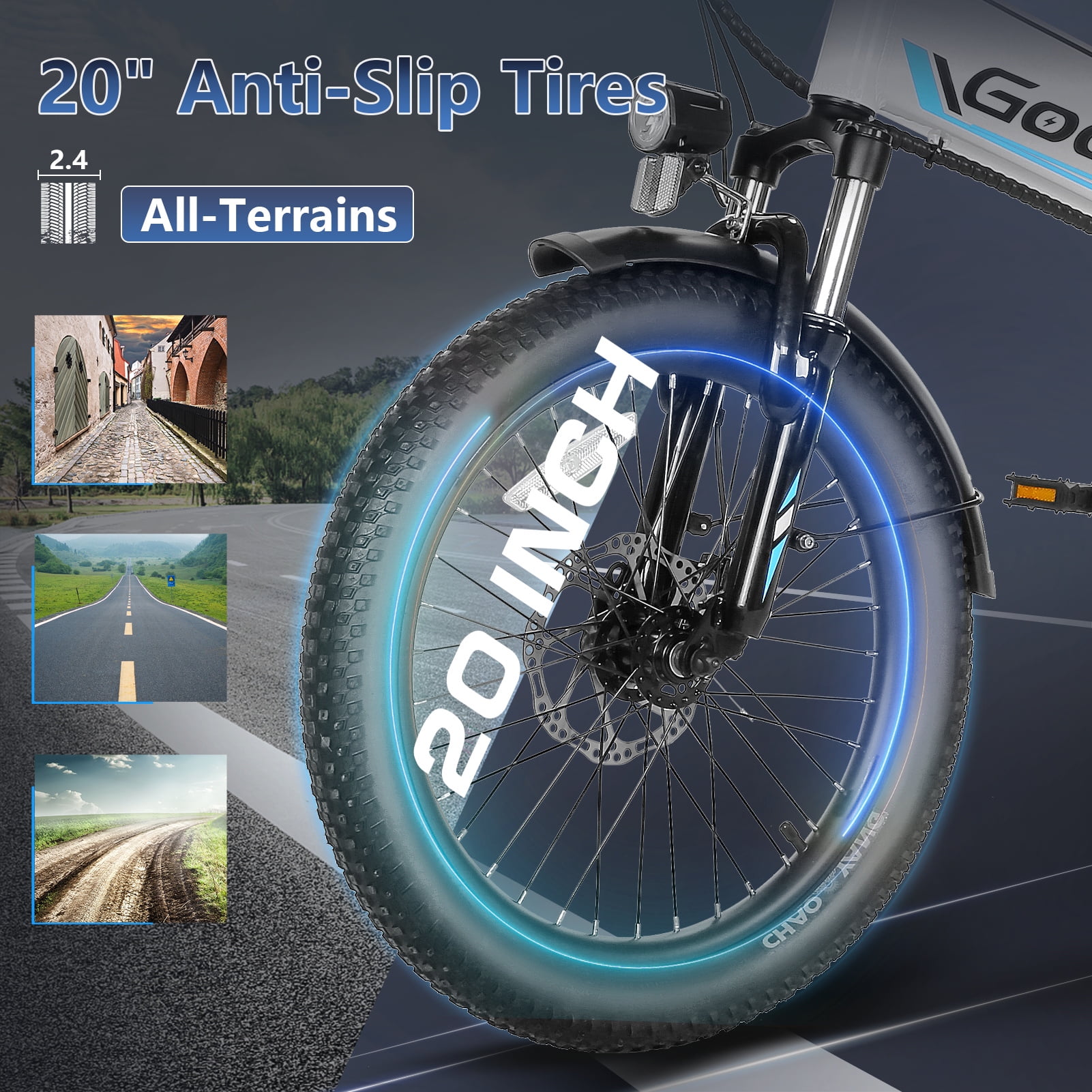 Gocio Foldable Electric Bike for Adults, Peak 750W Electric Mountain Bicycles, 20" * 2.4" Fat Tire Electric Bicycle, 375Wh 48V Removable Lithium-Ion Battery,Urban Commuter Ebike Man Woman UL2849 - Image 6