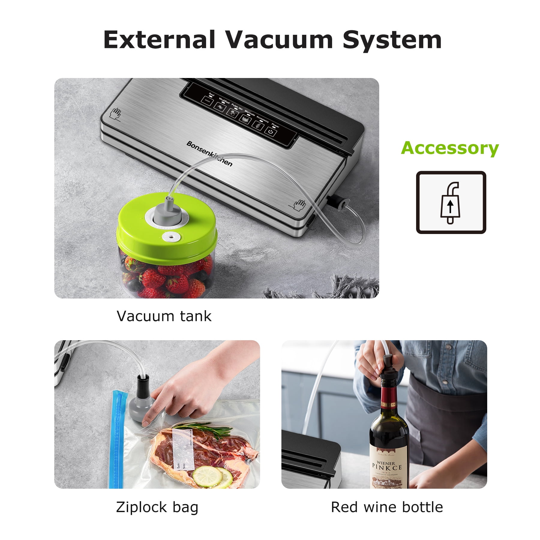 Bonsenkitchen Vacuum Sealer, Stainless Steel Food Sealer with Built-in Cutter and Bag Storage, include 1 Roll Bag & 99 Vacuum Bags - Image 2