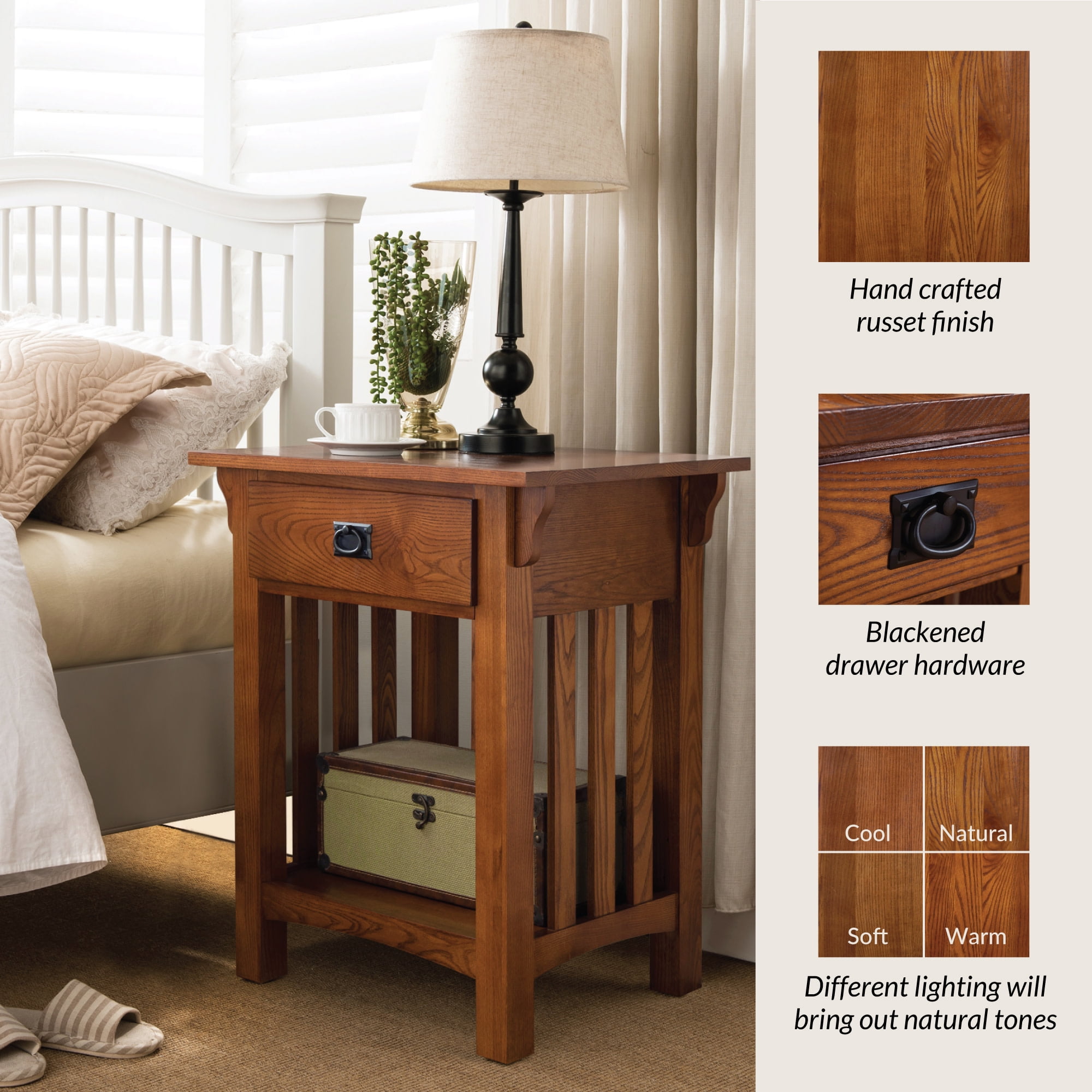 Leick Home Solid Wood Mission End Table with Drawer, Medium Oak Finish - Image 8