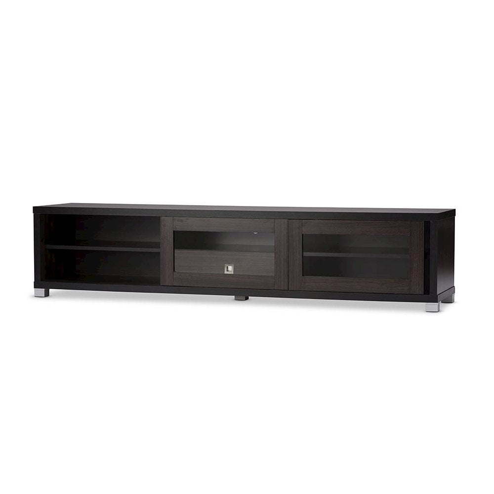 Baxton Studio Beasley 70 - Inch Dark Brown TV Cabinet with 2 Sliding Doors and Drawer - Image 4