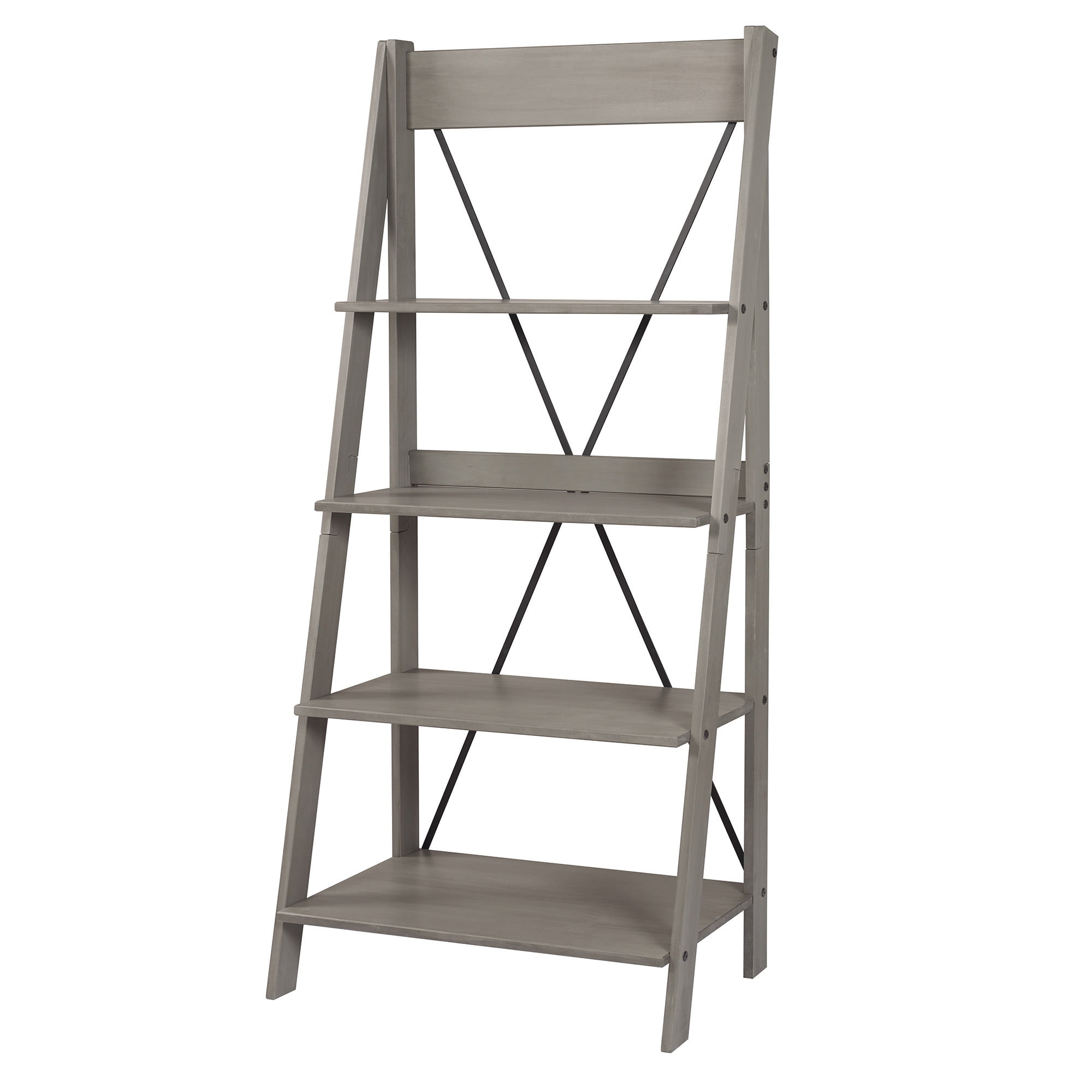 Frankie 68" Solid Wood Ladder Bookcase with 4-Fixed Shelves in Gray - Image 13