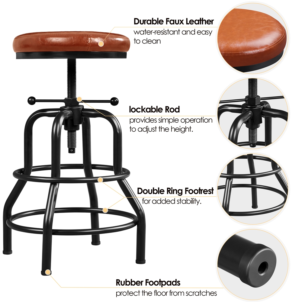 Alden Design Vintage Faux Leather Swivel Counter Bar Stool for Dining Room, Light Brown - Image 2