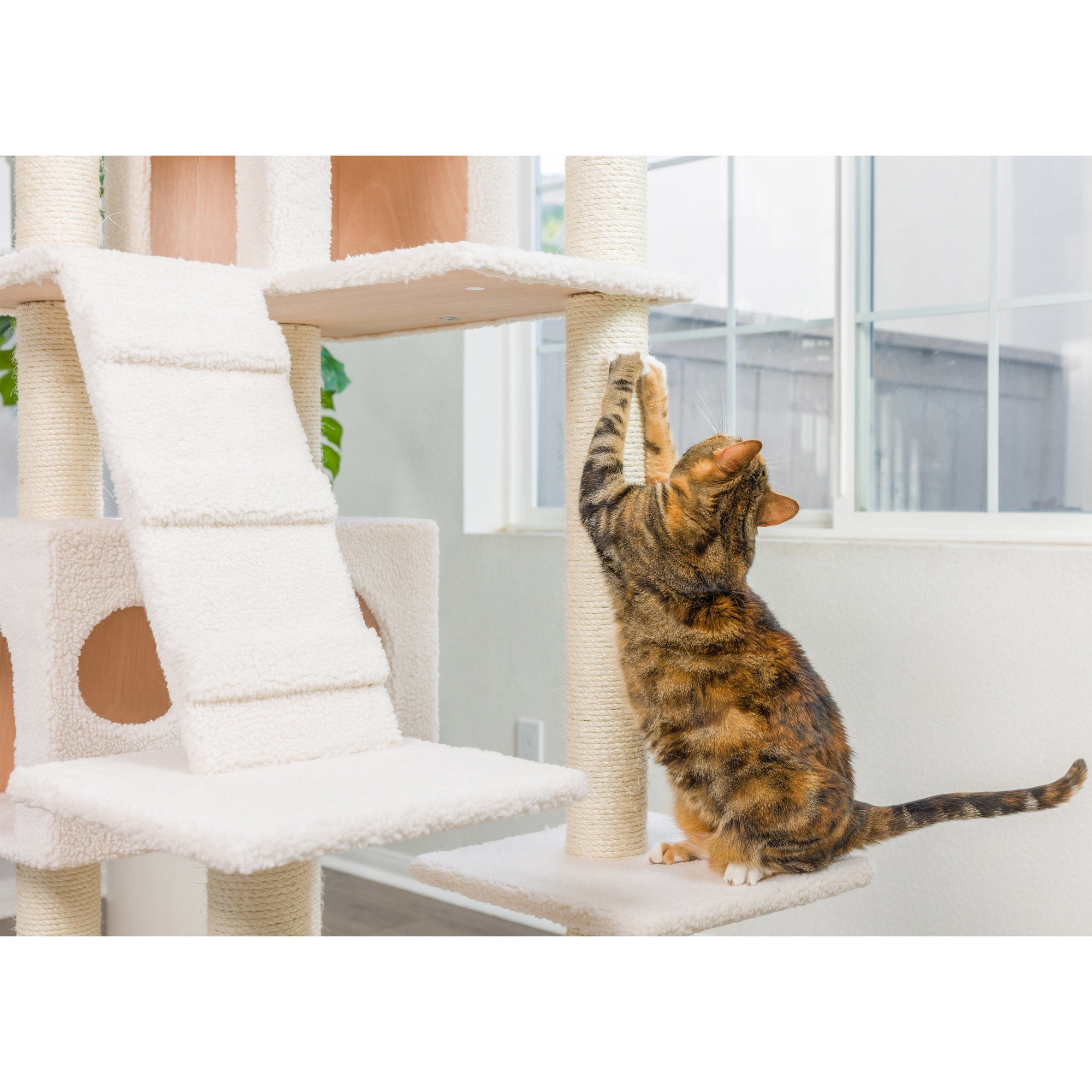 Armarkat 77-in real wood Cat Tree & Condo Scratching Post Tower, White - Image 7