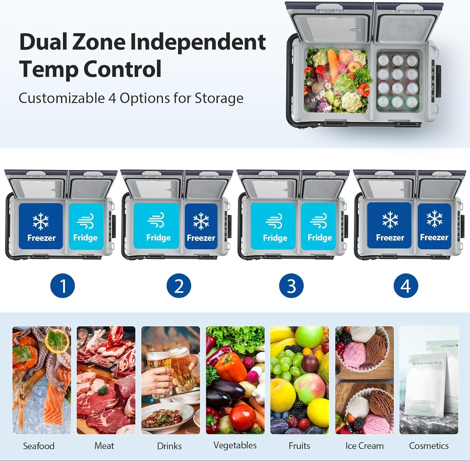 Aeitto 12 Volt Car Refrigerator, 52QT(50L) Dual Zone Portable Car Fridge Freezer -4℉-68℉ Electric Cooler Dual Temp Control Cooling Freezing 12/24V DC & 100-240V AC for Travel, Camping, RV, Road, Home - Image 7
