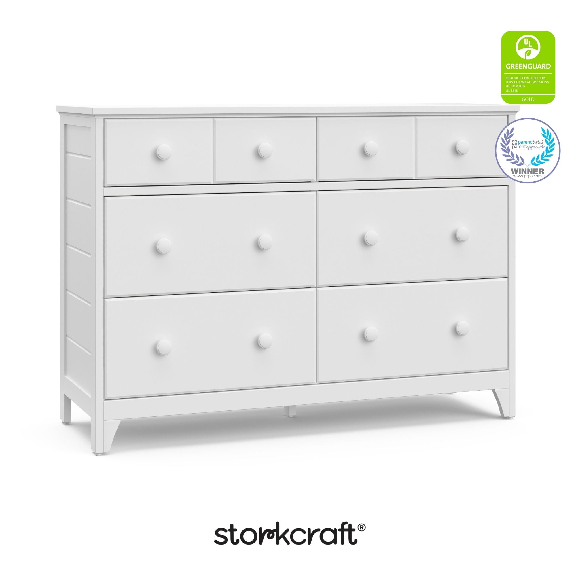 Storkcraft Moss 6 Drawer Nursery Double Dresser, White - Image 8