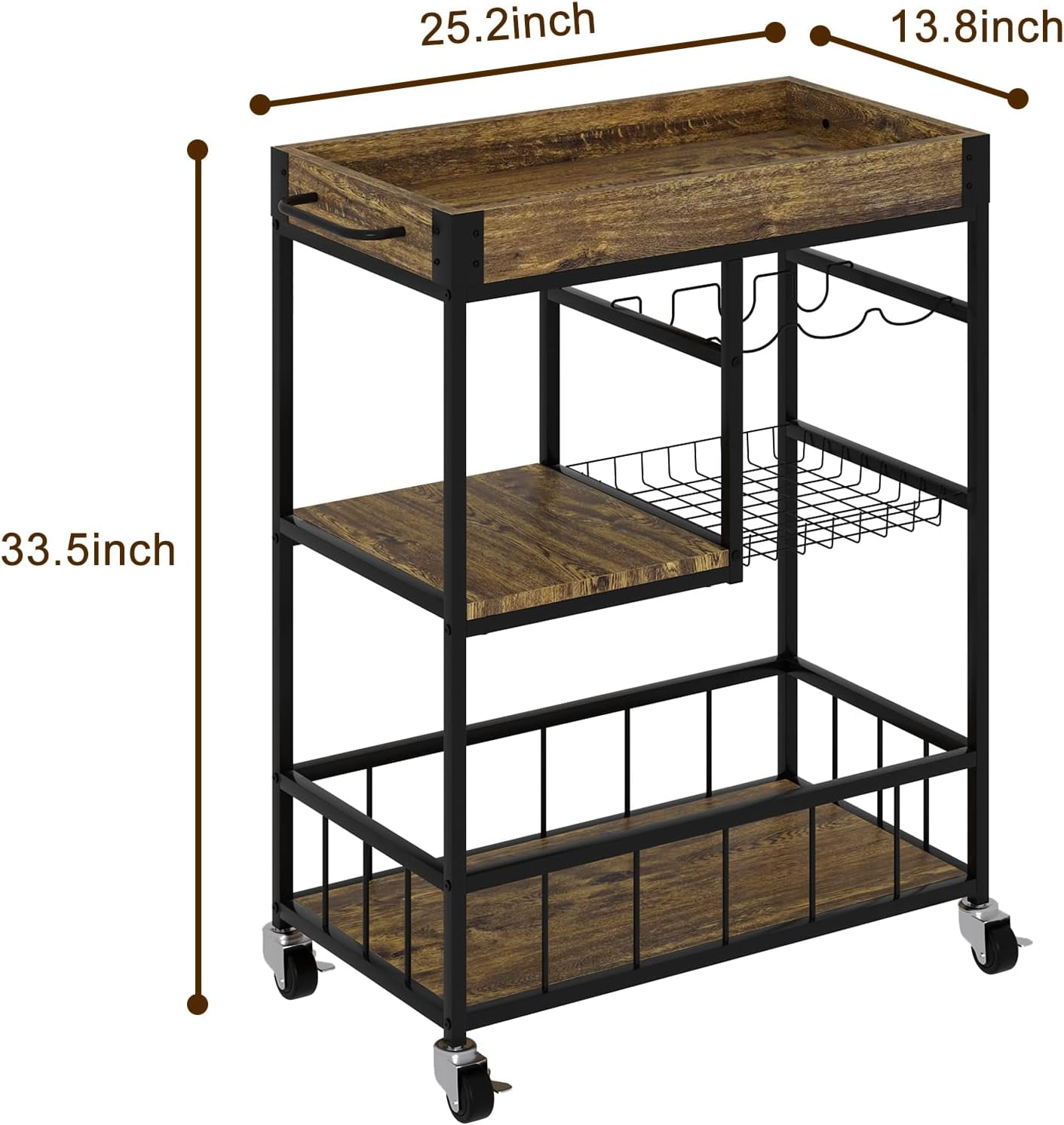 Aboxoo Vintage Style Kitchen Serving Cart with Basket - Image 3