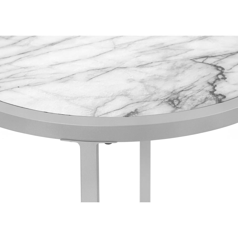 Accent Table Side Round End Lamp Bedroom Metal White Marble Look - Image 5