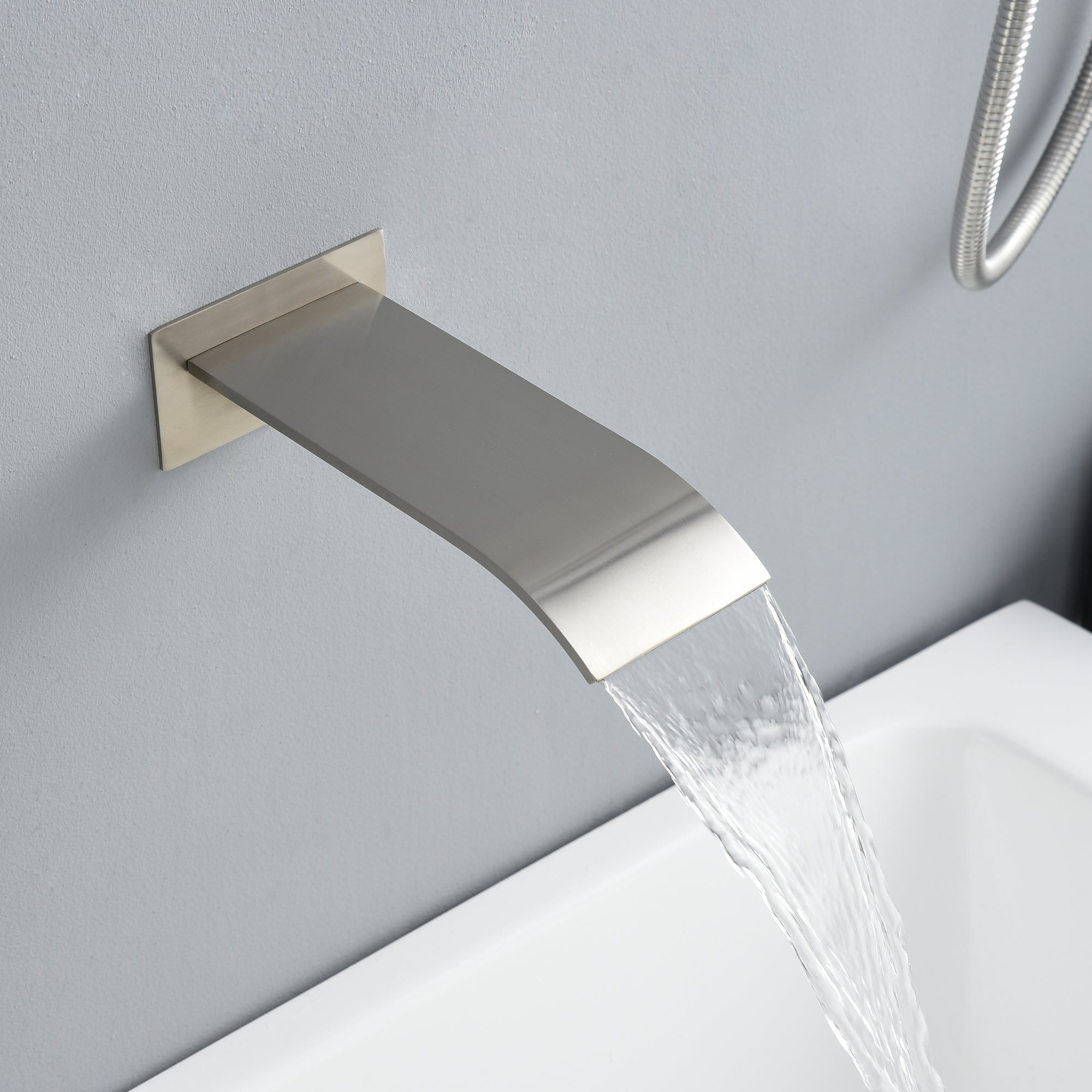 Shower System Brushed Nickel Tub Shower Combo Waterfall Spout Faucet with Pressure Balance Valve - Image 8