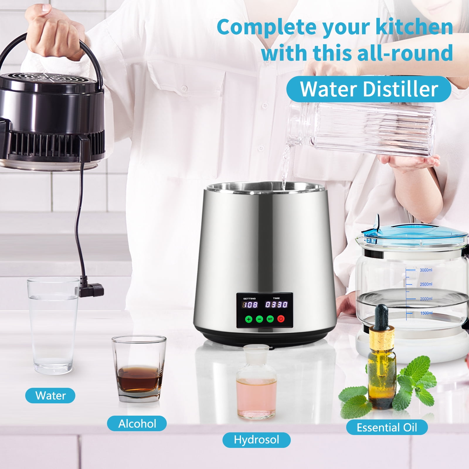 KFFKFF 4L Water Distiller, Distilled Water Maker Machine ,0.3 Gal/H, Temperature Display Stainless Steel Countertop , 750W,Silver - Image 9