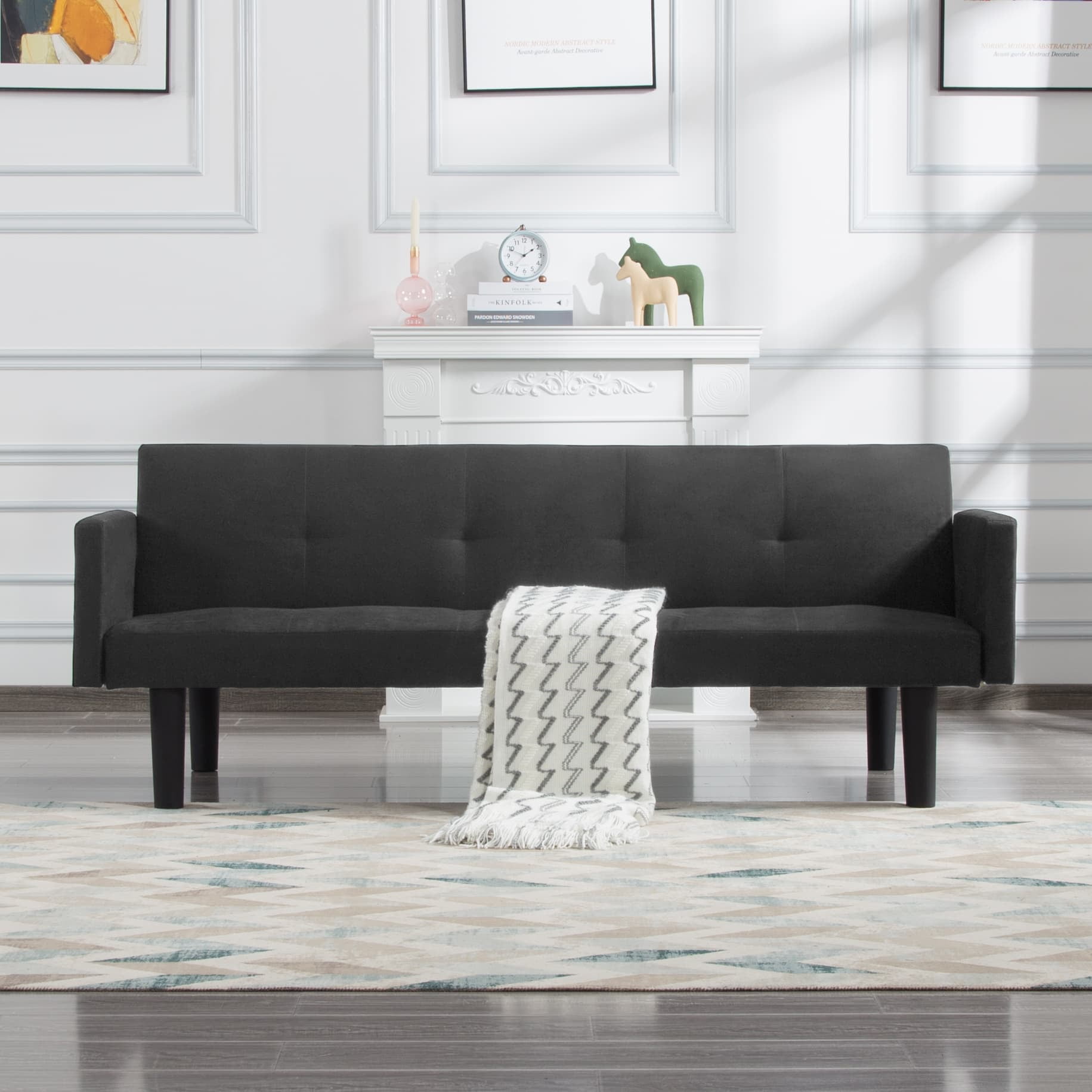 BSHTI 74.8” Futon Sofa Bed,Dark Gray Faux Suede Upholstered,Twin Size Convertible Sofa,3 Adjustable Backrest Positions,Home,Office,and Guest Room - Image 13