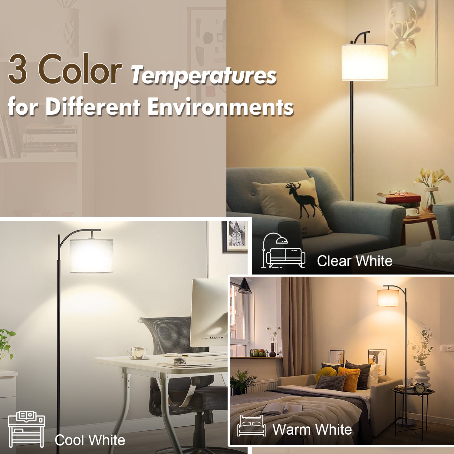 Coliware Arc Floor Lamp with 3 Color Temperatures Bulb, Modern Arched Standing Lamp with Foot Switch & Dimmable Bulb, Tall Pole Floor Lamp for Living Room Bedroom Office - Image 4