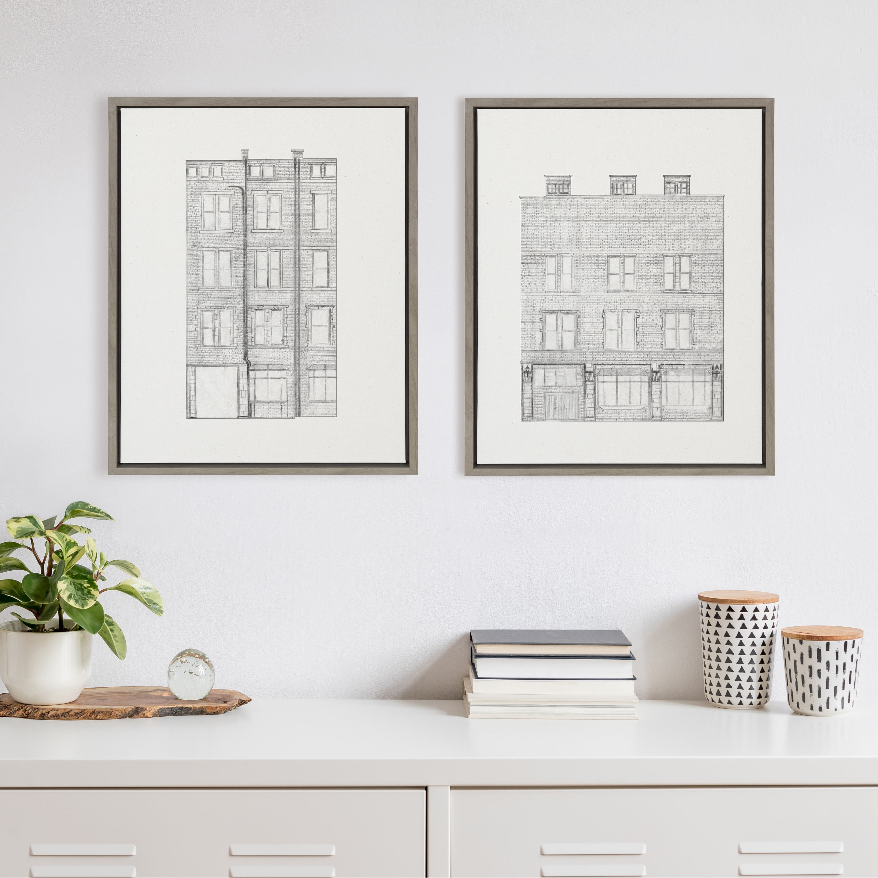 Kate and Laurel Buildings Framed Canvas Art Prints, 18" x 24", Set of 2 - Image 2
