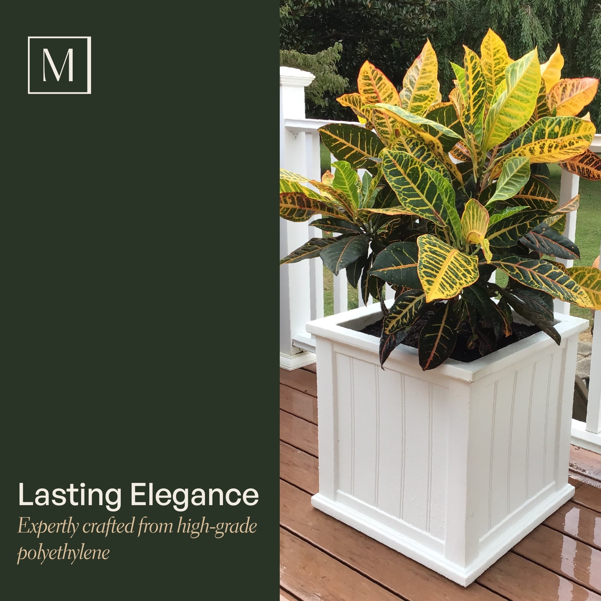 Cape Cod 20" x 20" x 20" Square Black Self-Watering Plastic Planter - Image 4