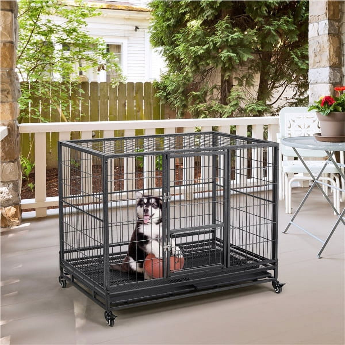Heavy Duty Collapsible Dog Kennel and Crate Pet Playpen Indoor Outdoor Black - Image 3
