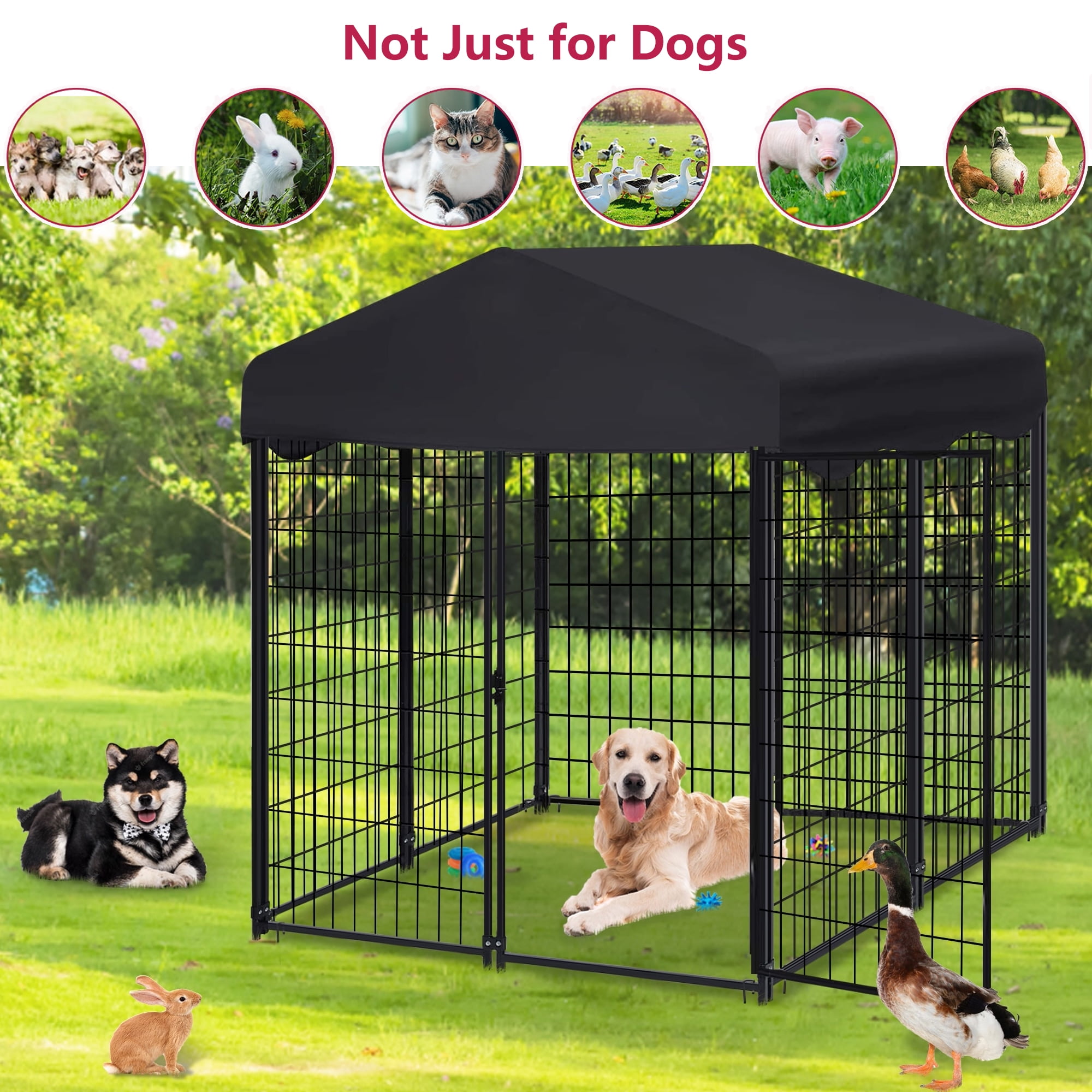Jhsomdr 4.2ft x 4ft x 4.5ft Outdoor Dog Kennel with UV-Resistant Oxford Cloth Roof, 8 Panels Metal Dog Fence for Medium Small Dogs - Image 5