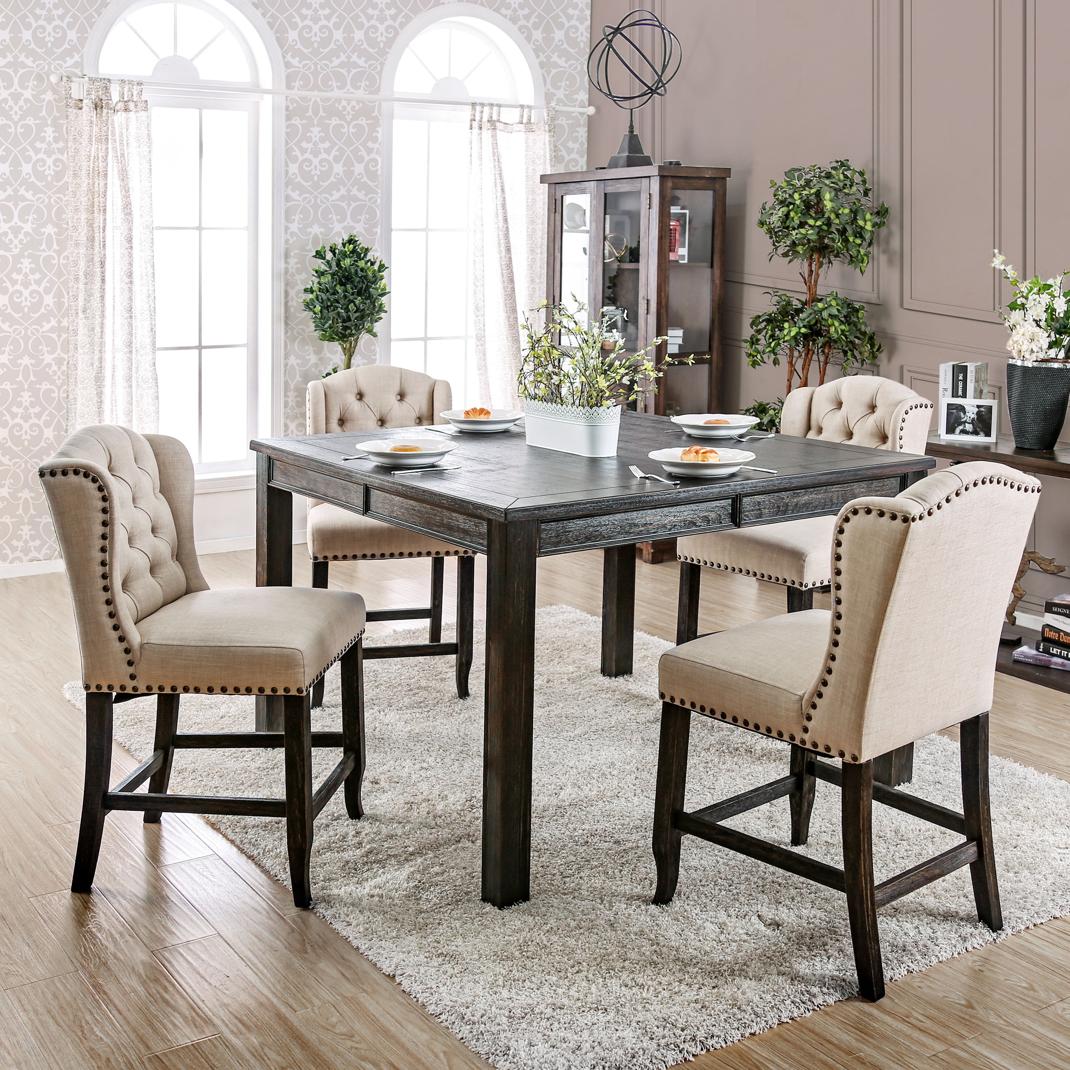 Furniture of America Freiden Rustic Square Counter Height Dining Table, Antique Black - Image 3