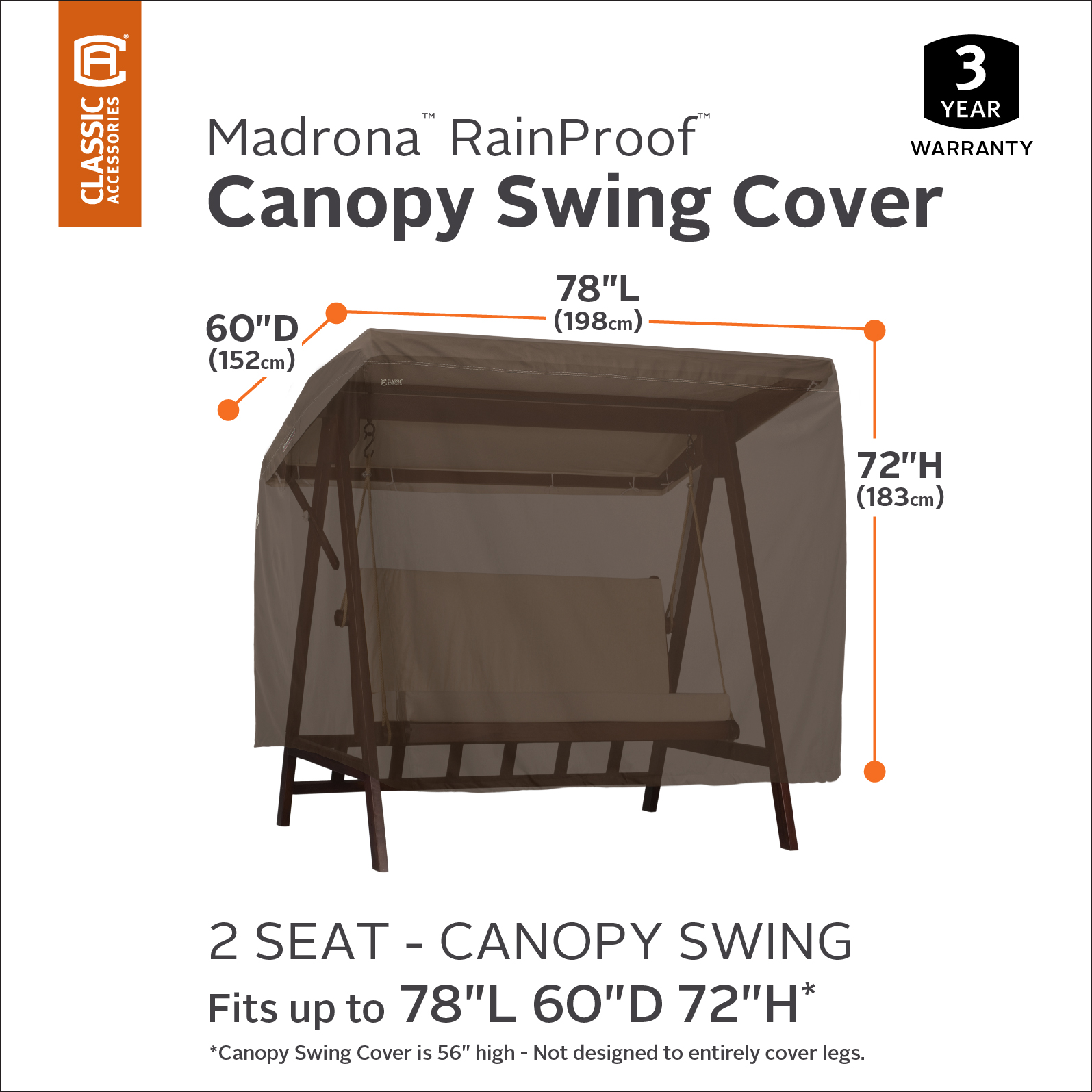 Classic Accessories Madrona Waterproof 78 Inch Patio Canopy Swing Cover - Image 2
