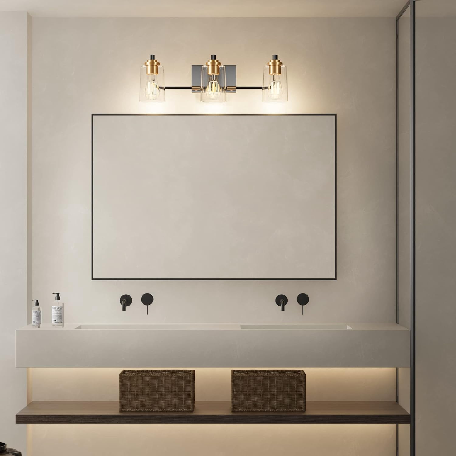 3 Head Vintage Bath Vanity Light Wall Bathroom Over Mirror Modern Glass Shade Light Fixtures (3 Lights-Exclude Bulb) - Image 9