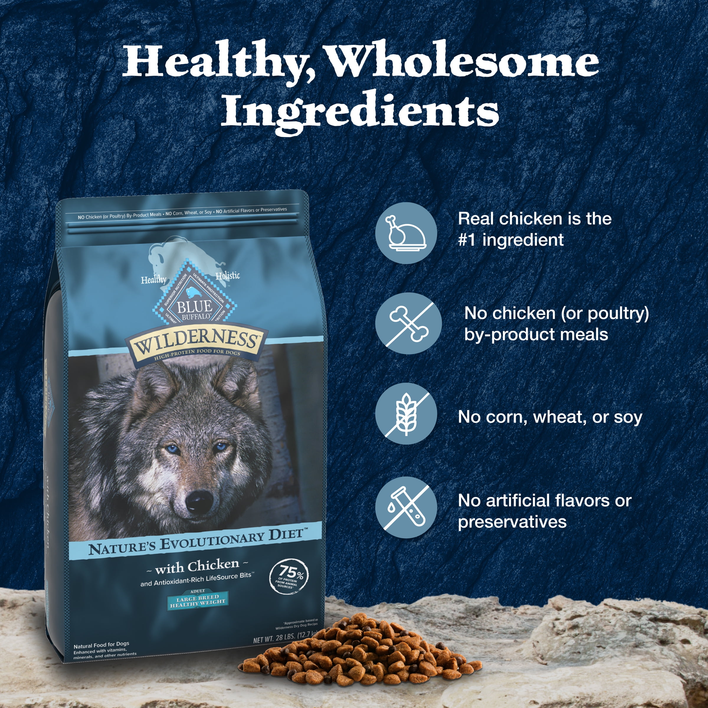 Blue Buffalo Wilderness Healthy Weight Adult Large Breed Dry Dog Food, Chicken, 28-lb. - Image 6