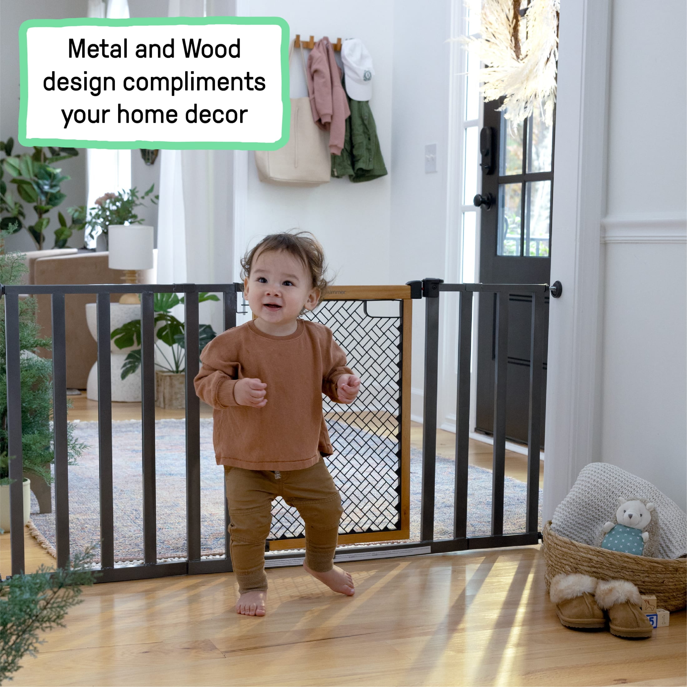 Ingenuity Thruway 60XW Series Pet and Baby Gate, Honey Oak Stained Wood and Metal, Openings from 30-60" Wide, Ages 6-24 Months - Image 5