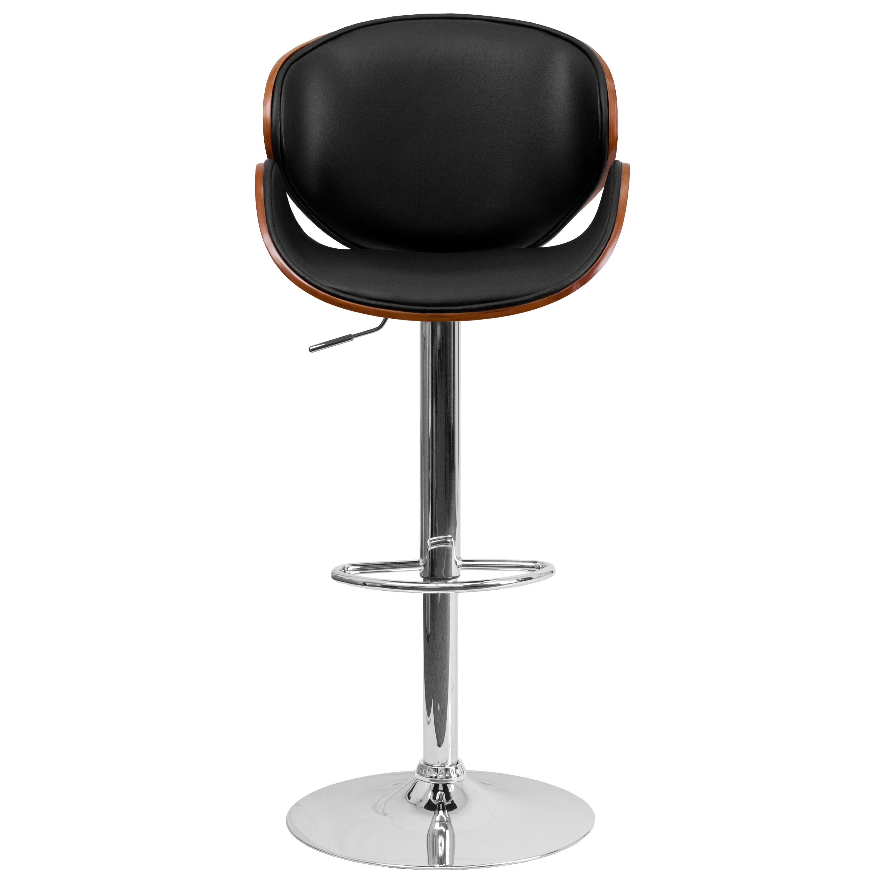 Flash Furniture Farley Walnut Bentwood Adjustable Height Barstool with Curved Back and Black Vinyl Seat - Image 3