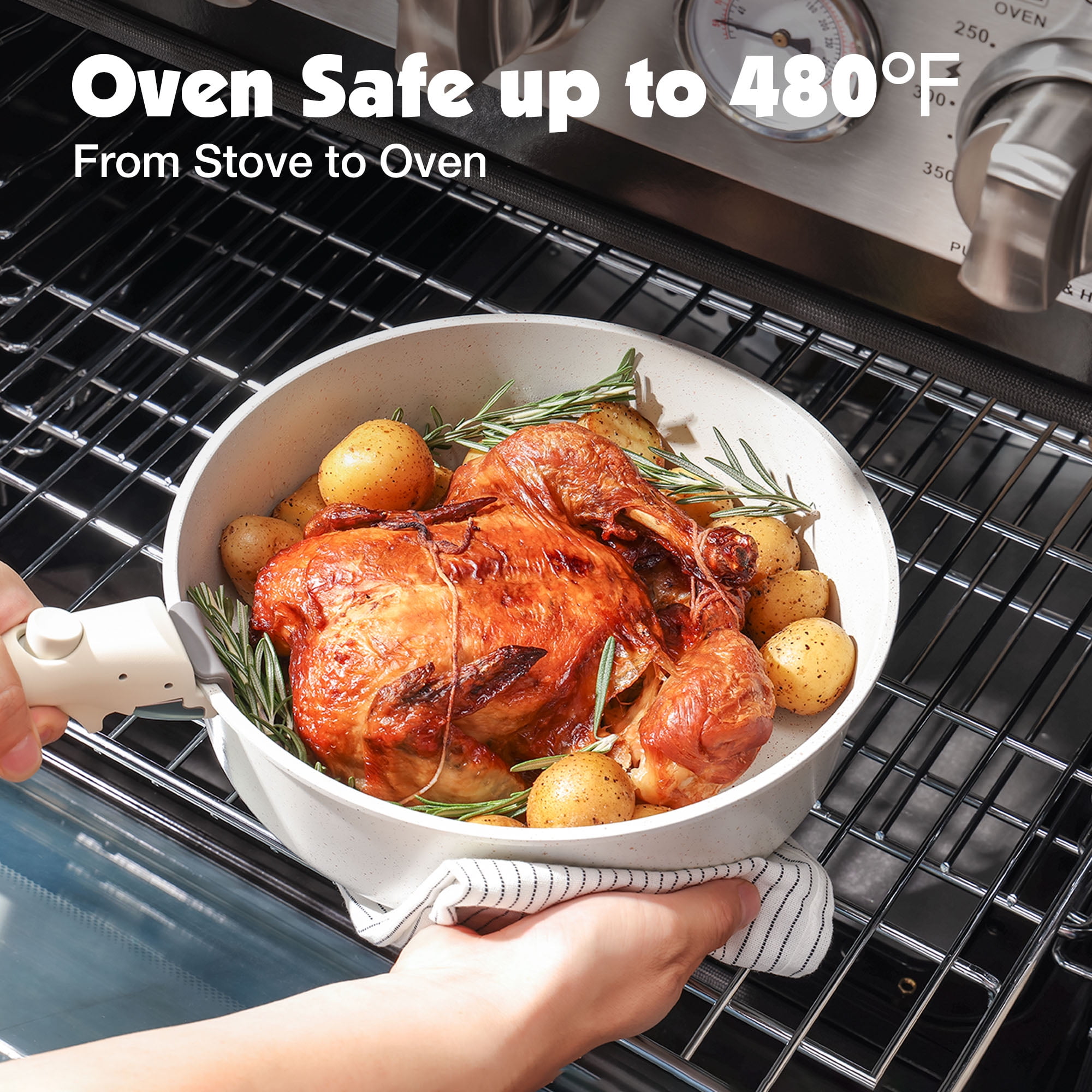 SENSARTE Nonstick Pots and Pans Set with Detachable Handle, 8Pcs Cookware Sets, Space Saving Induction Kitchen Cookware Sets, Dishwasher/Oven Safe(White) - Image 3