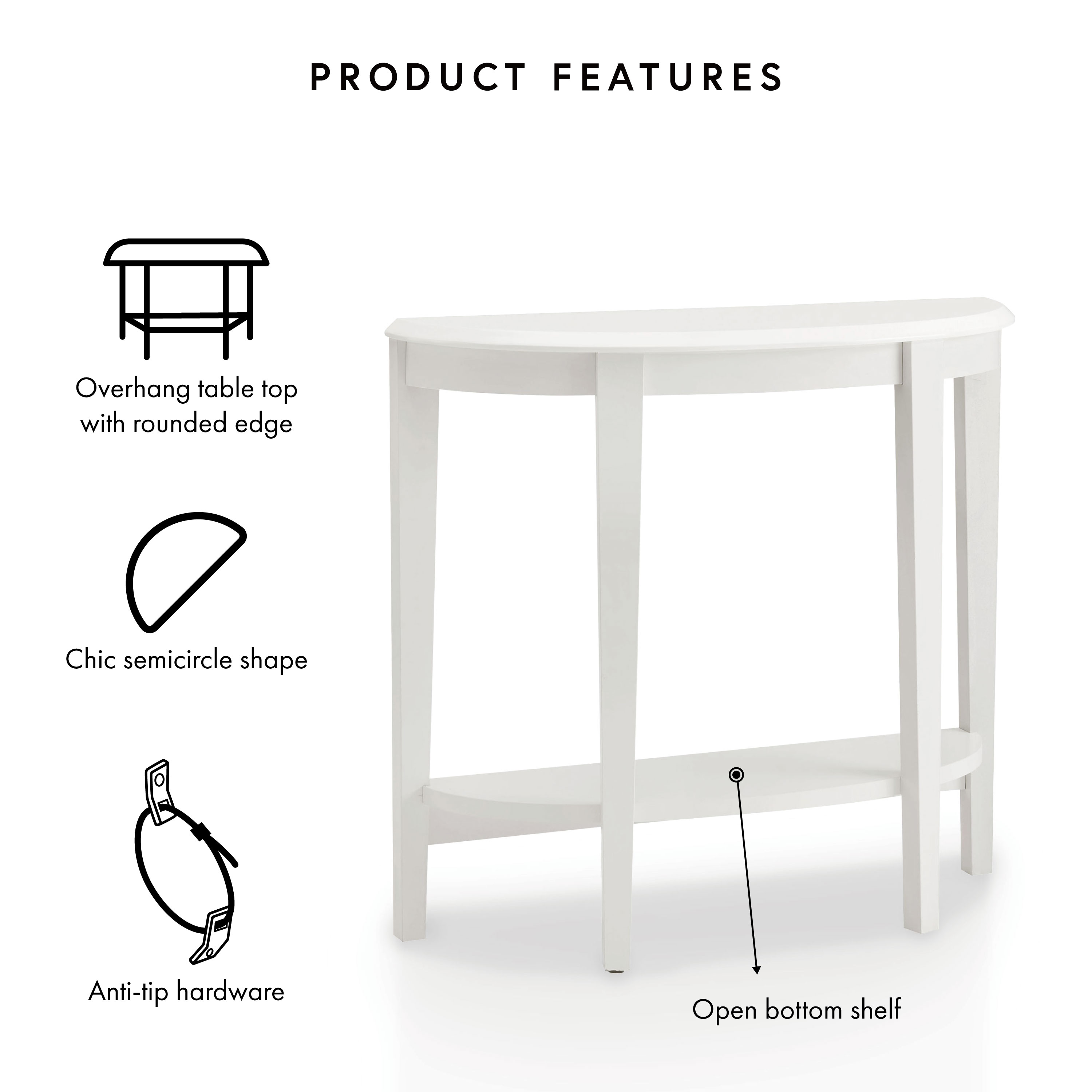 Furniture of America Lune 1-Shelf Wood White Pure Hallway Console Table - Image 5