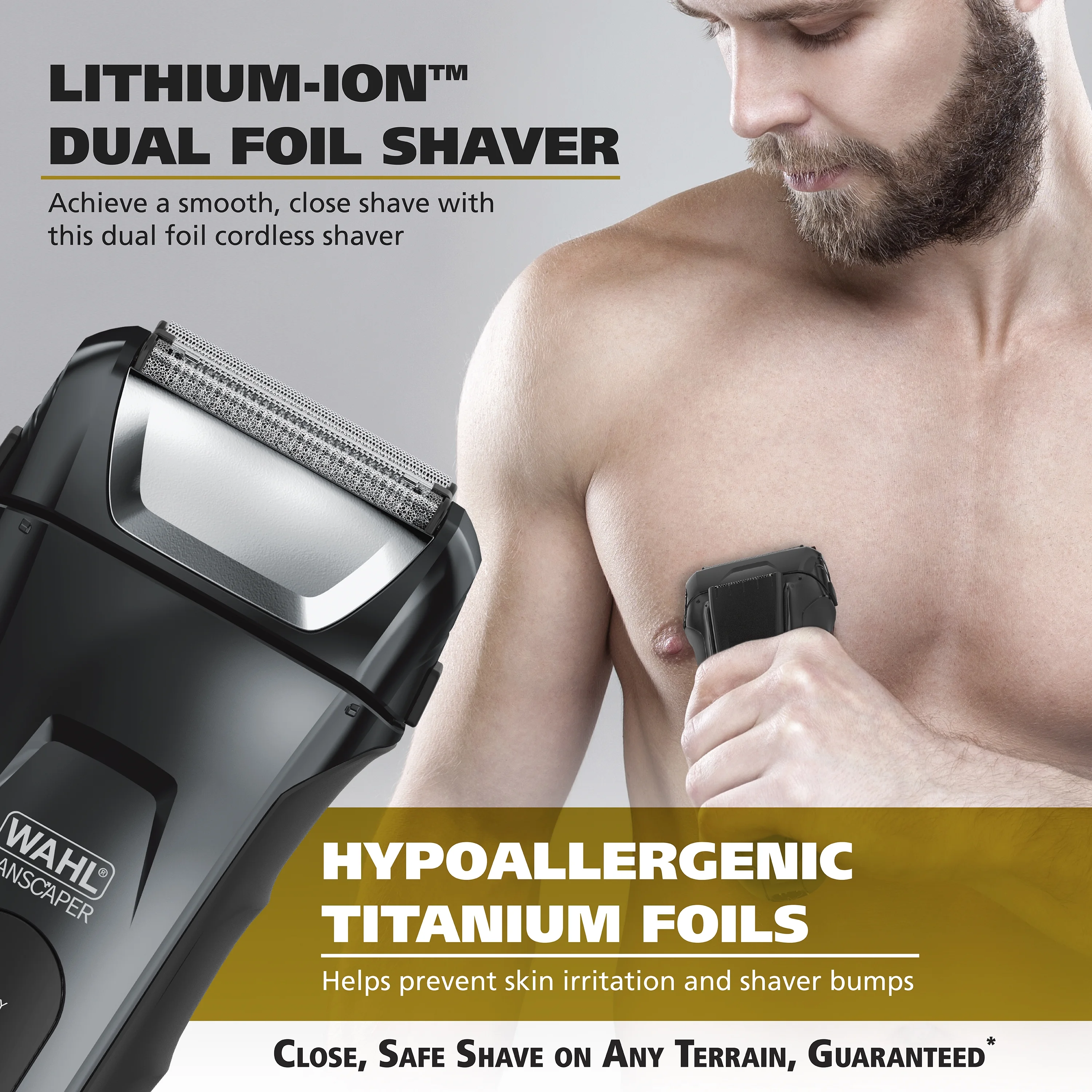 Wahl Manscaper Shaver, Lithium Ion Rechargeable, Waterproof Wet/Dry Flex Hypoallergenic Foils, for Men, 7074 - Image 5