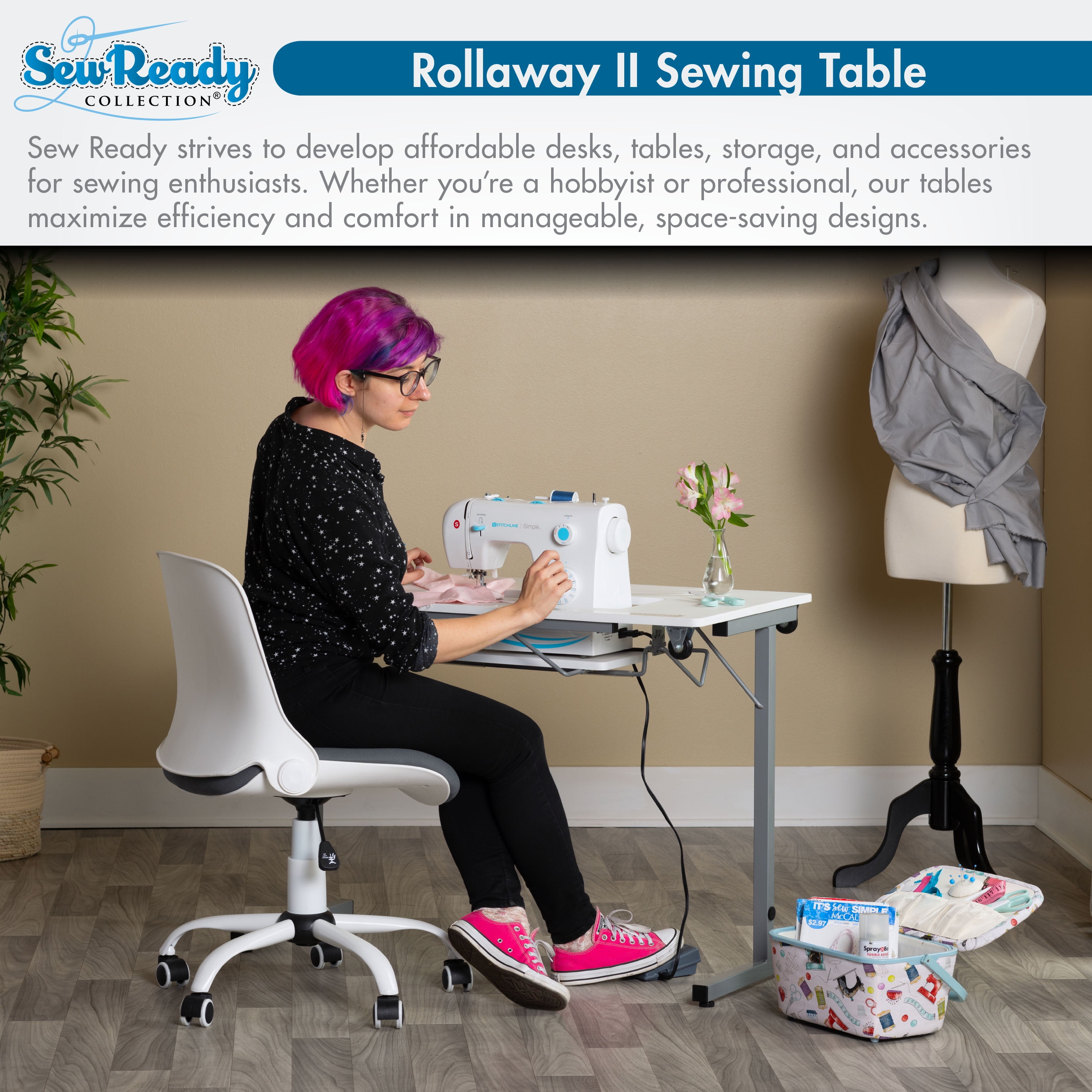 Sew Ready Rollaway II Folding Rolling Portable Sewing Table Silver / White - Image 2