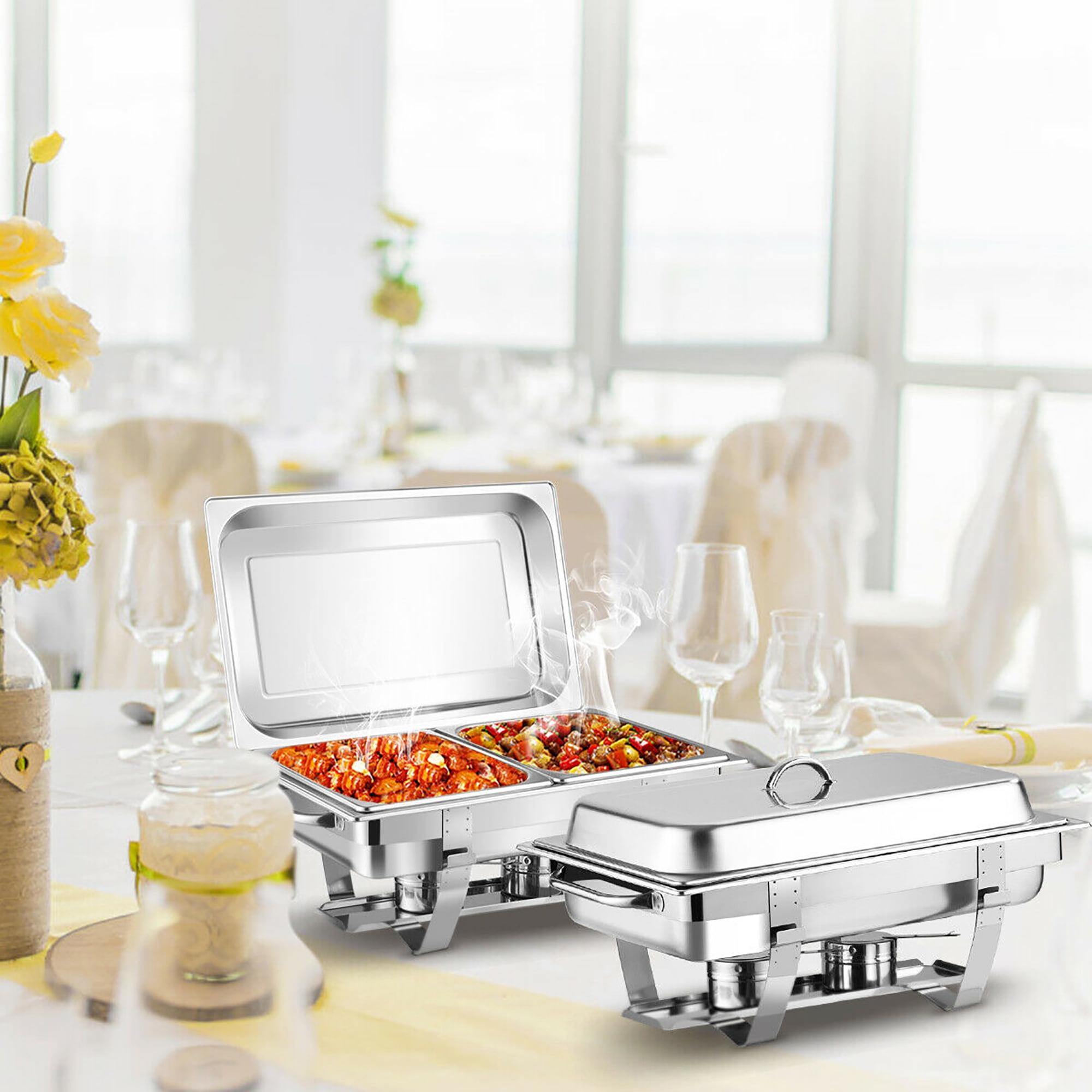 Costway 2 Packs Full Size Chafing Dish 9 Quart Stainless Steel Rectangular Chafer Buffet - Image 11