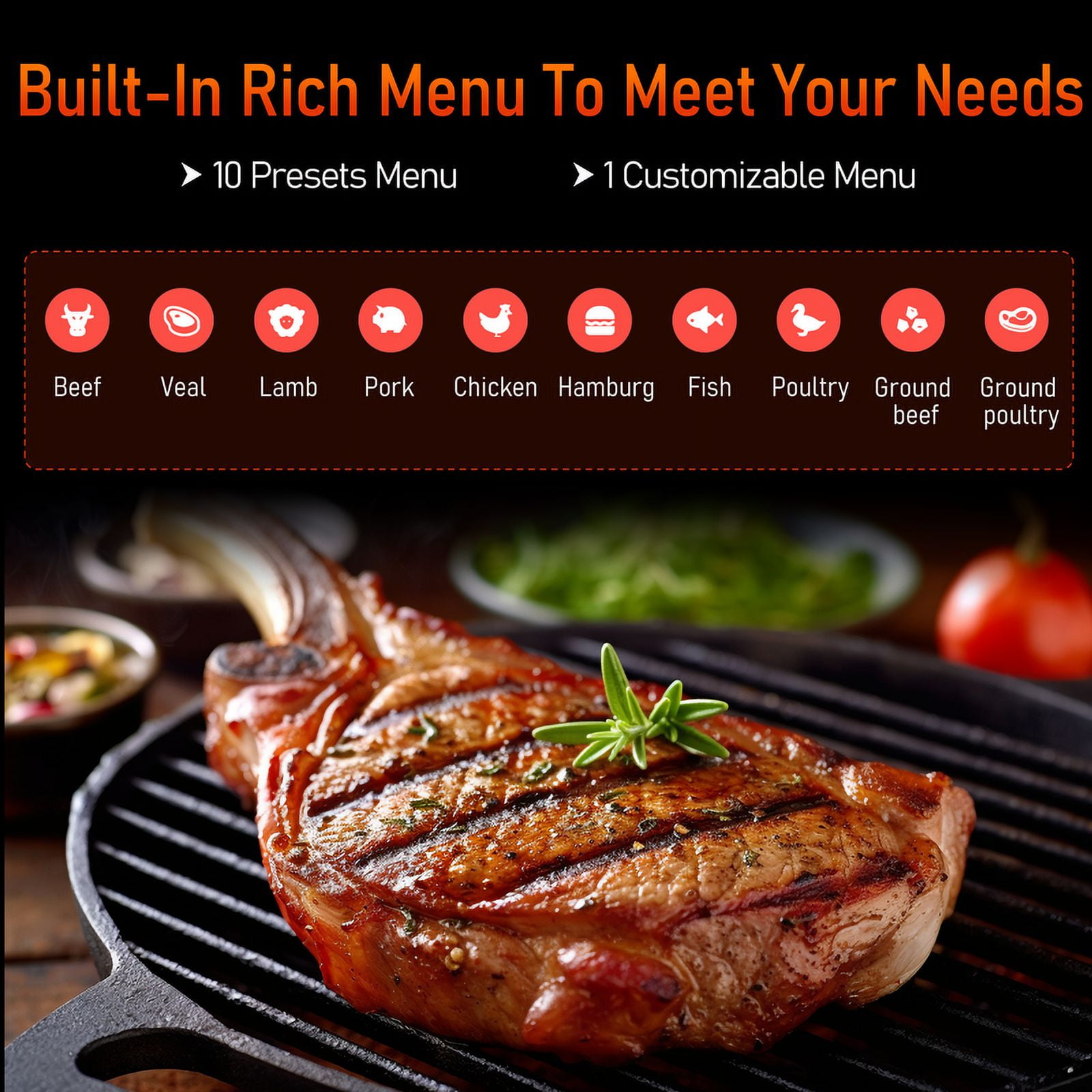 AlfaBot Wireless Meat Thermometer Digital, 2 Probes, Improved Stability, 520FT Bluetooth Cooking Thermometer for Grill, BBQ, Smoker, Air Fryer, Rotisserie - Image 4