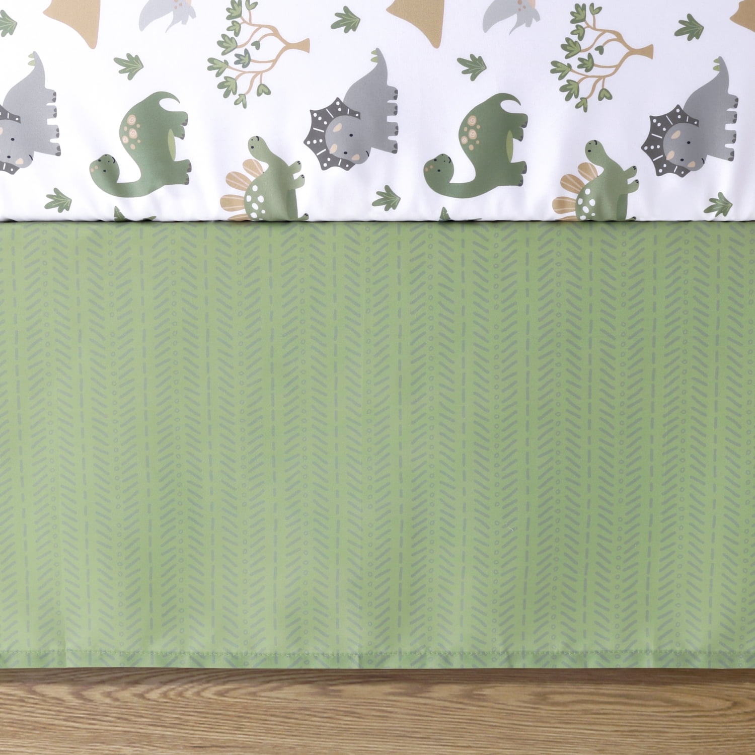 The Peanutshell Green Dinosaur Dreams Crib Bedding Set for Baby Boys, 3 Piece Nursery Set - Image 3