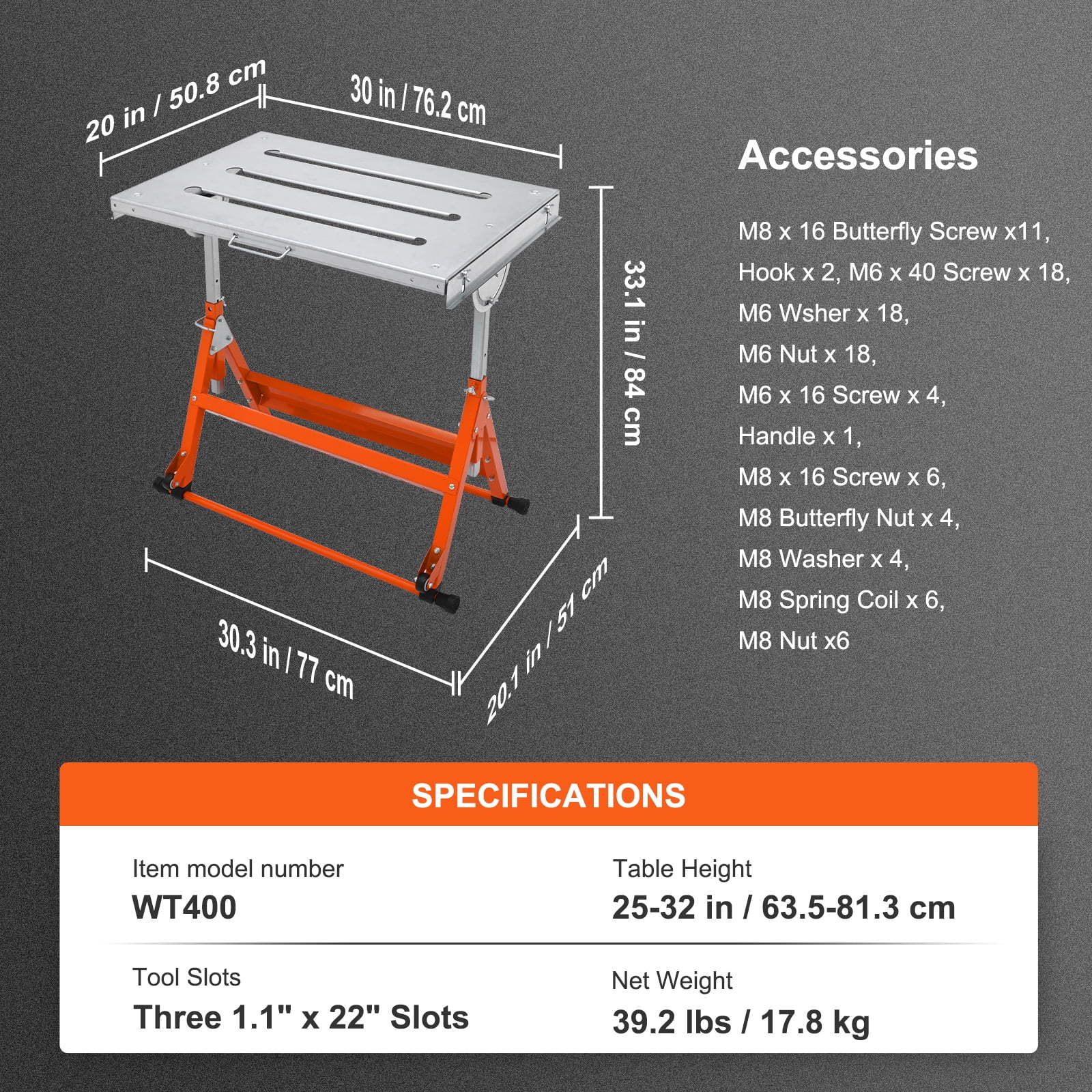 KFFKFF Welding Table, 30" x 20" Steel Industrial Workbench 400lbs Load Capacity, Adjustable Angle & Height, Casters, Retractable Guide Rails, Three 1.6" Slots Folding Work Bench - Image 2