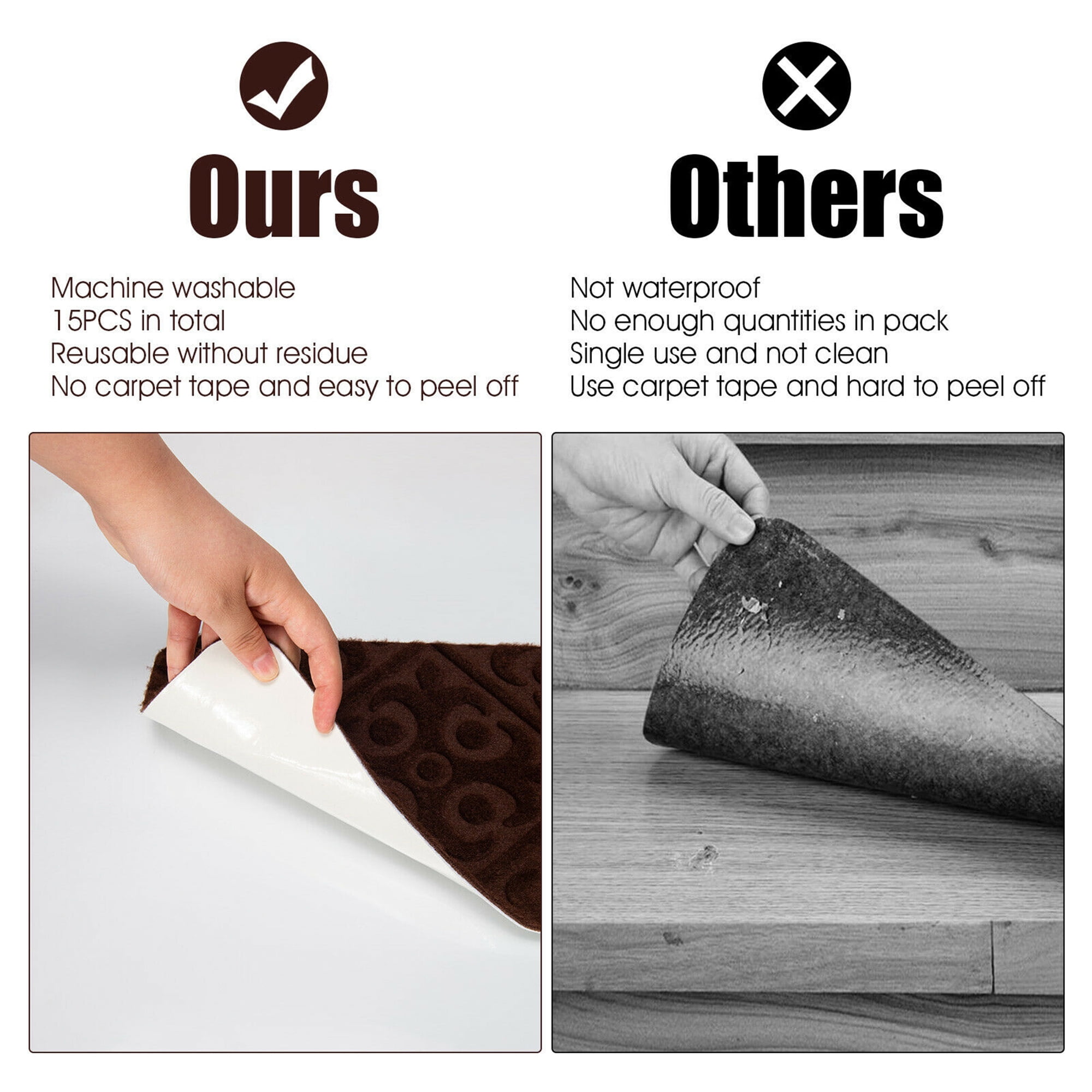 Gymax 15PCS Non-Slip Carpet Stair Treads 30'' x 8'' Mats Indoor for Wooden Steps Brown - Image 10