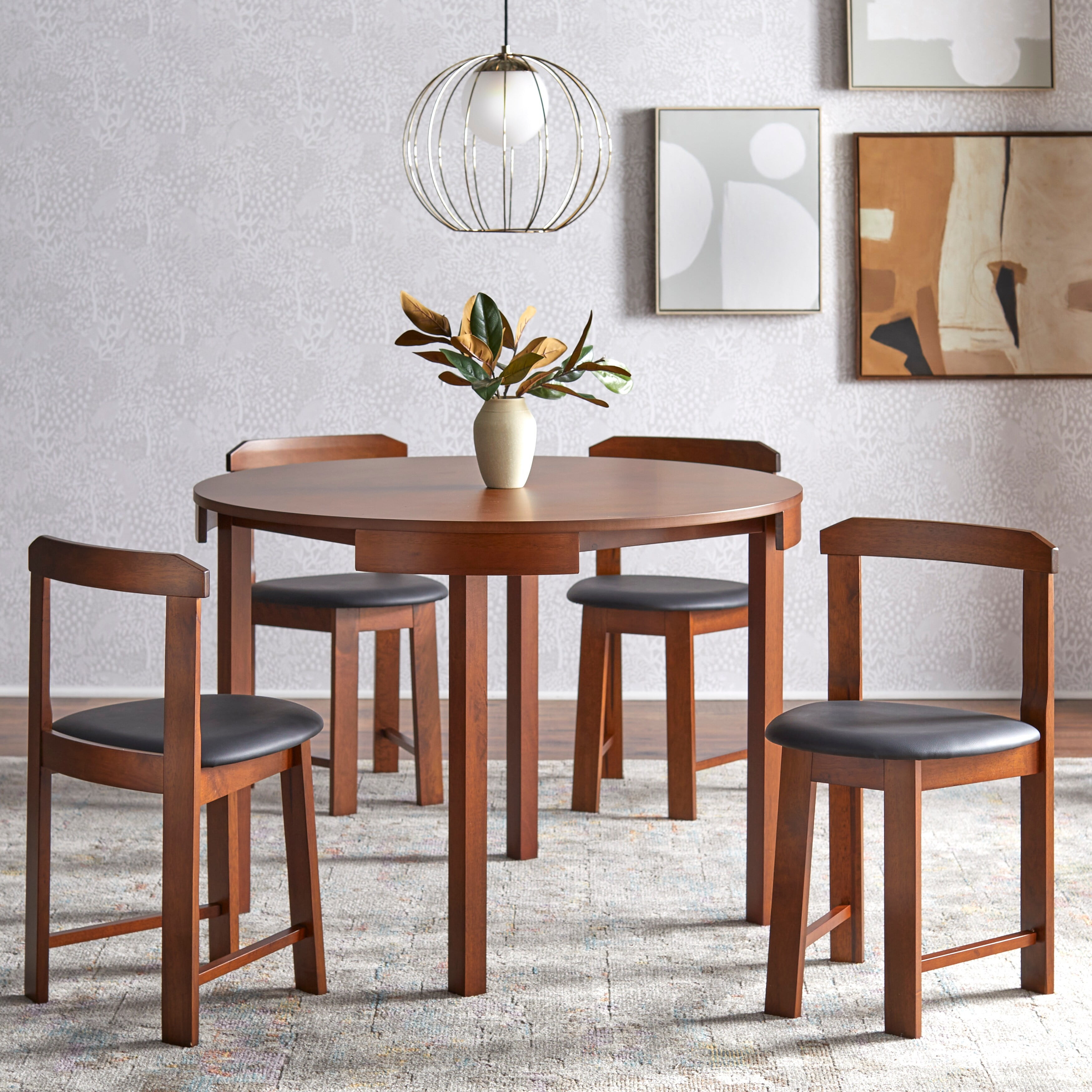TMS Gino 5-Piece Indoor Dining Set, Includes Round Table and Chairs, Walnut - Image 3