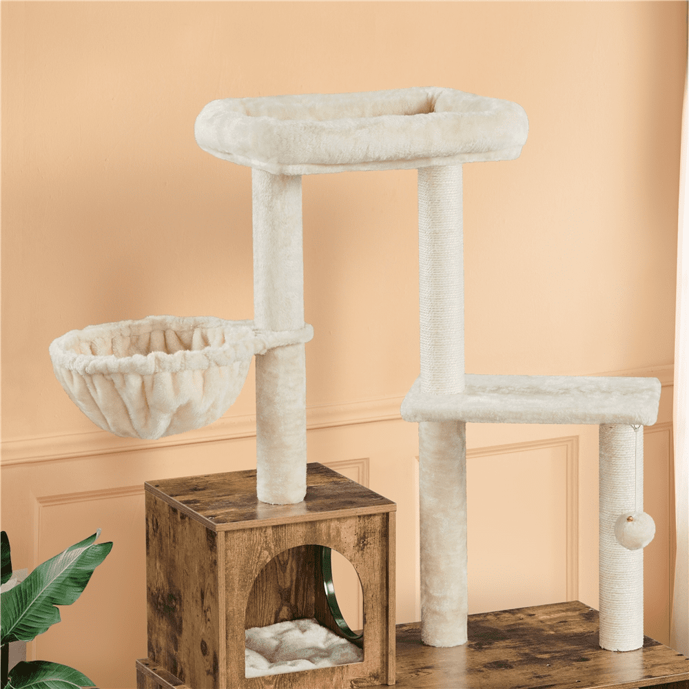 Renwick 53'' Wooden Litter Box Enclosure with Cat Tree Tower, Rustic Brown/Beige - Image 2