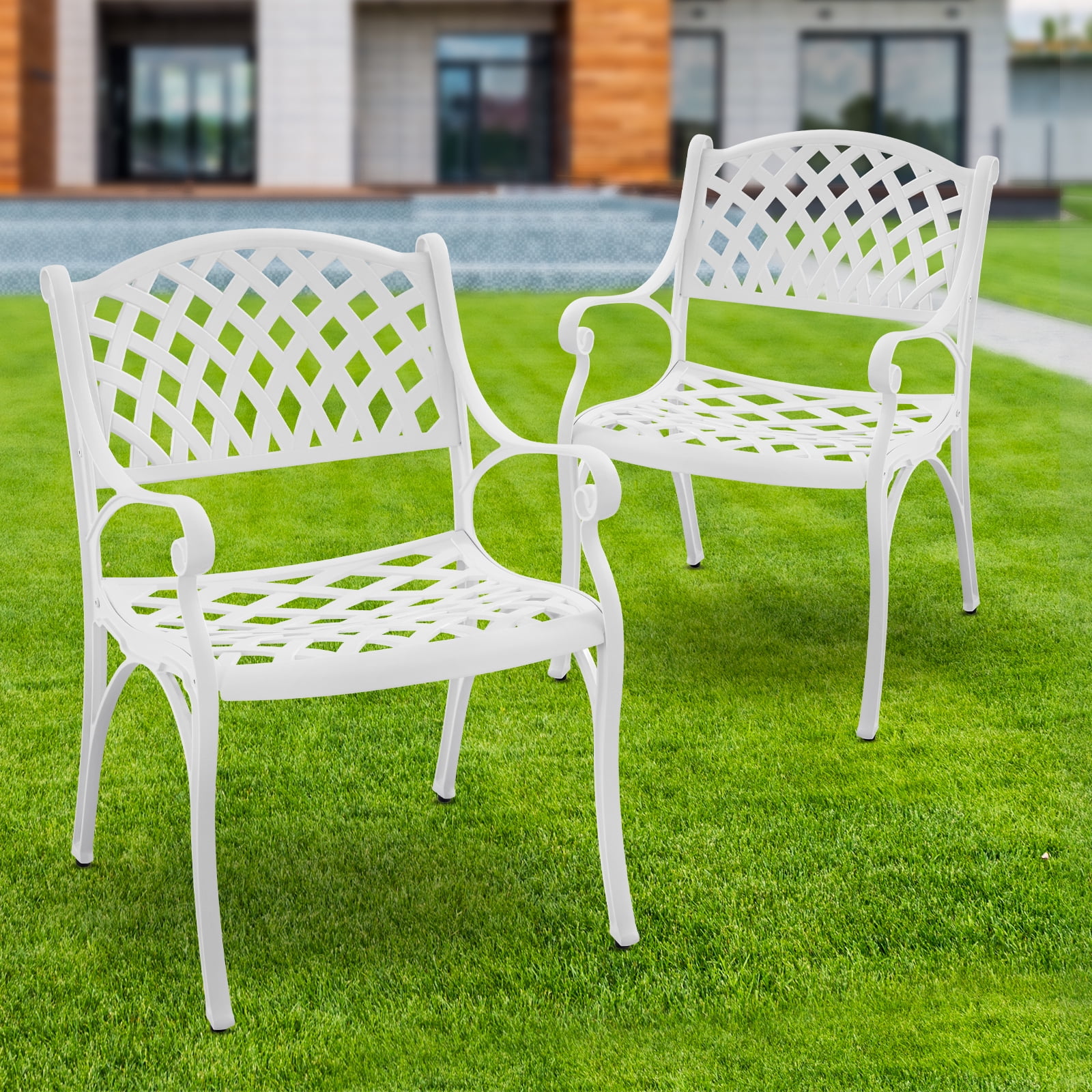 PATIO-IN Cast Aluminum Outdoor Patio Chairs - Set of 2, White - Image 3