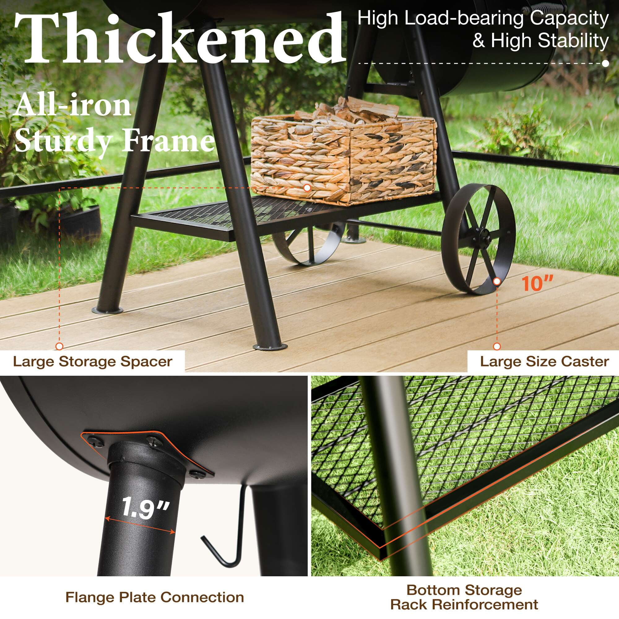 Summit Living Charcoal Grill with Offset Smoker 941 sq.in. Extra Large BBQ Grill Black - Image 4