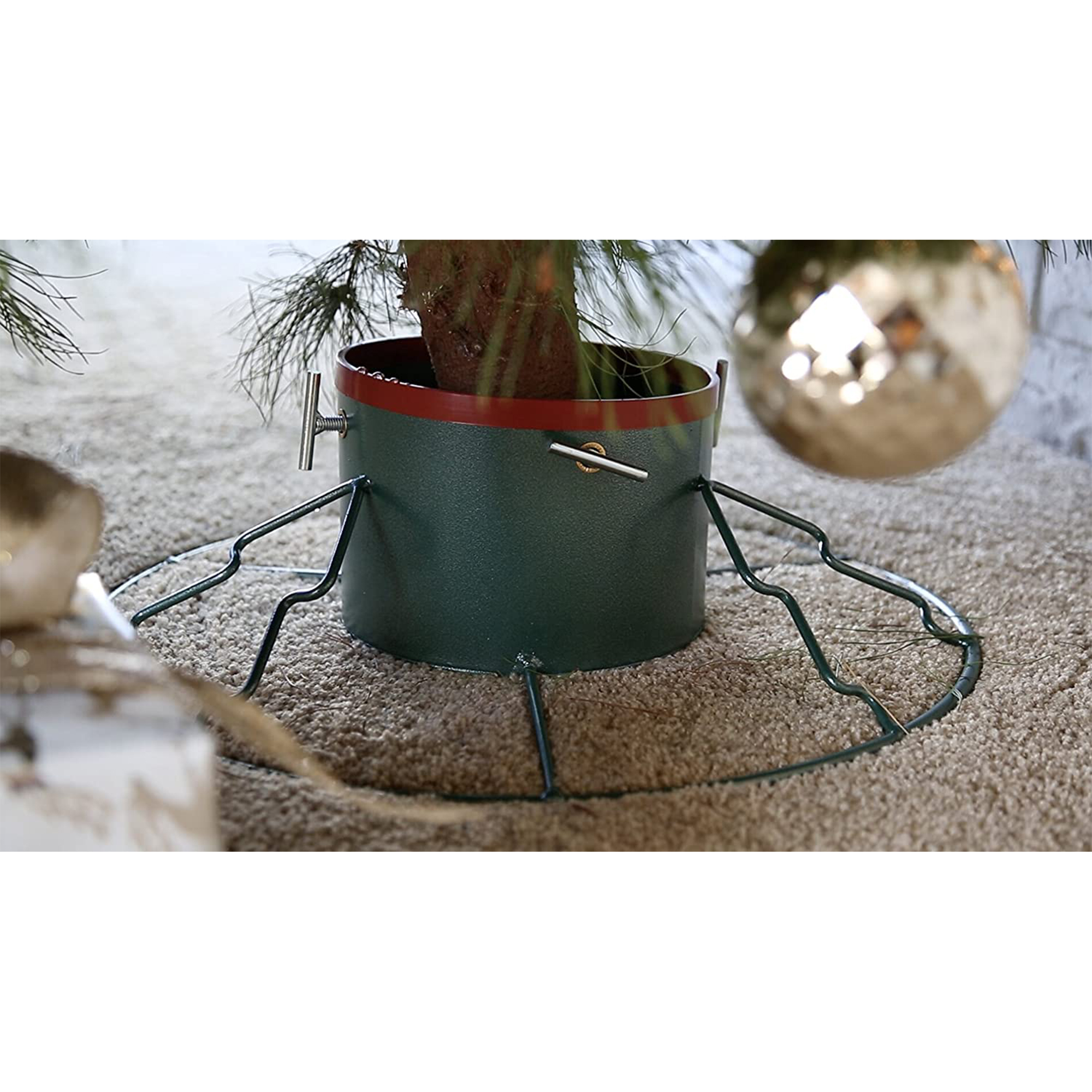 Yard Butler Santa's Helper Christmas Tree Stand - For Trees from 6 to 11 Feet Tall - Tree Stand's for Live Trees, Heavy Duty Stand with Included Metal Skirt - Green/Red - Image 2