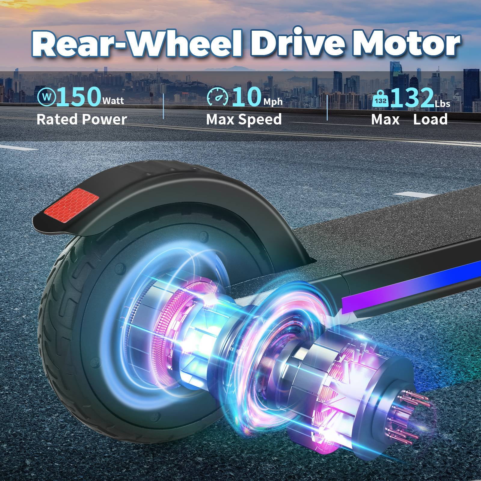 HOTEEL E32/E35 Electric Scooter for Kids, Max 10 Mph & 7 Miles, 150W Kids Electric Scooter Ages 6-12, Colorful LED Lights, Portable E Scooter Boys & Girls - Image 6