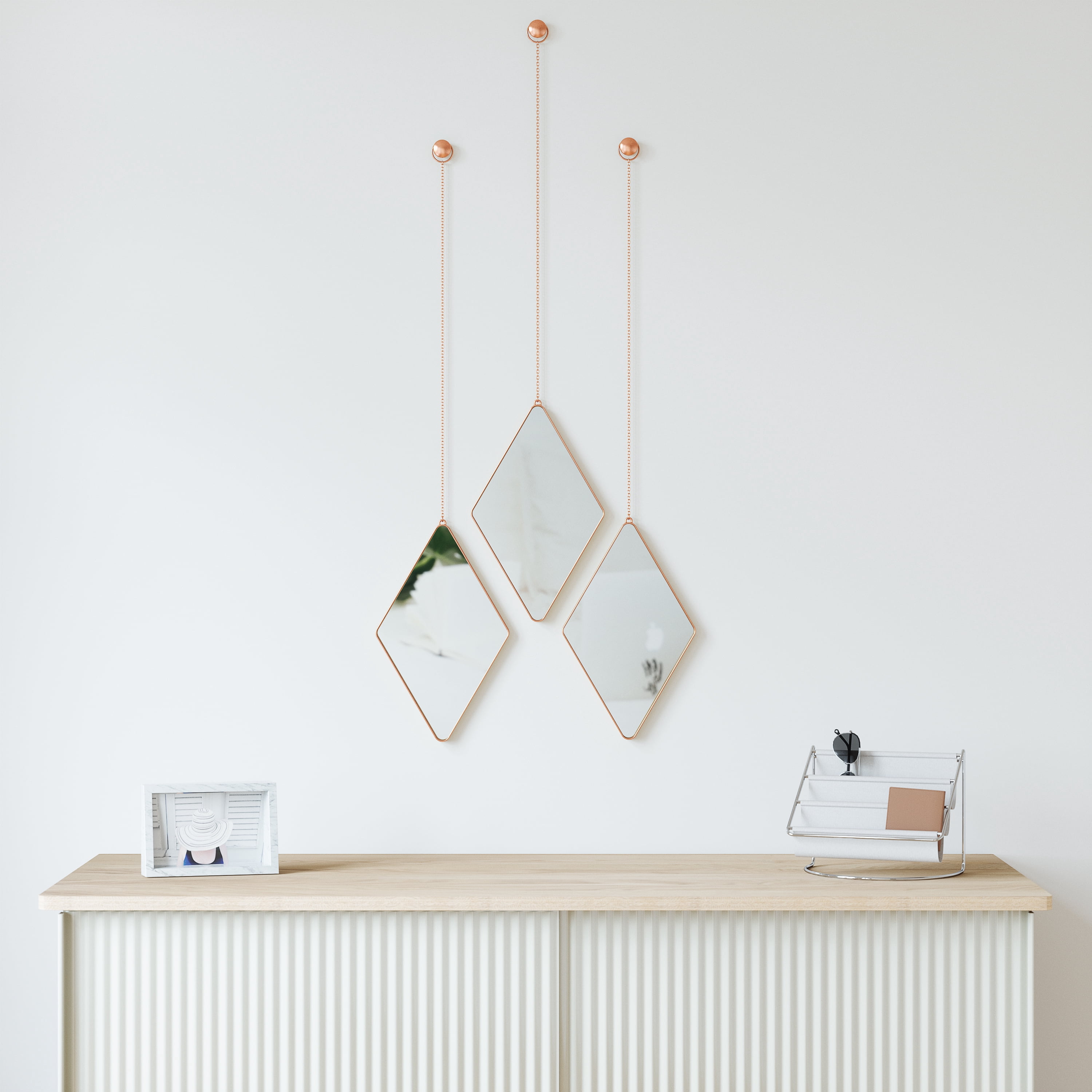 Umbra Dima Diamond Hanging Wall Mirrors 11.25 x 7" Set of 3 Copper - Image 12