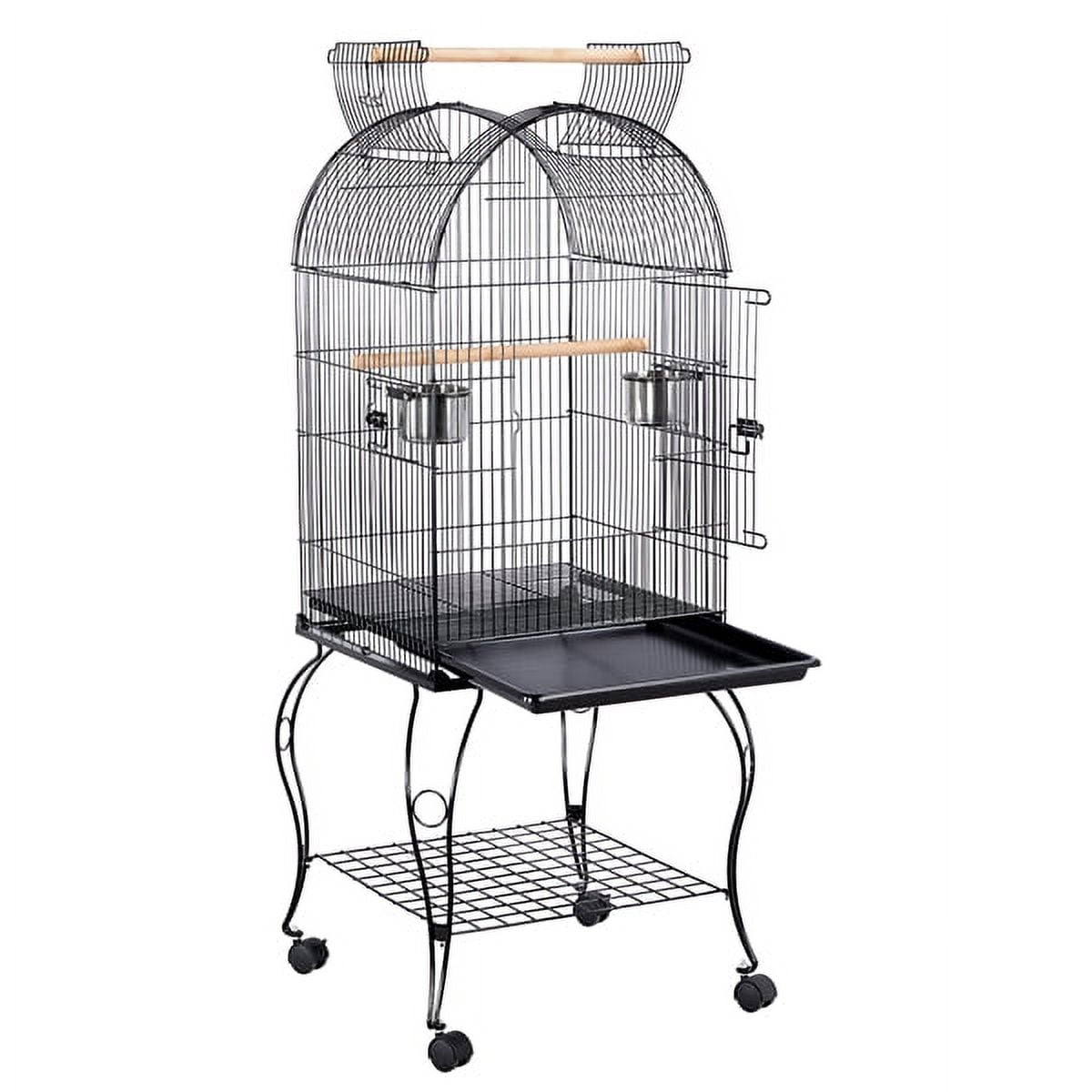 Alden Design Metal Rolling Bird Cage with 2 Feeders and 2 Wooden Perches, Black - Image 5