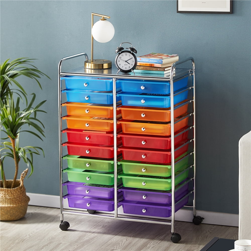 Alden Design 20-Drawer Metal Frame Storage Cart Rolling Bin with Lockable Wheels, Multicolor - Image 8