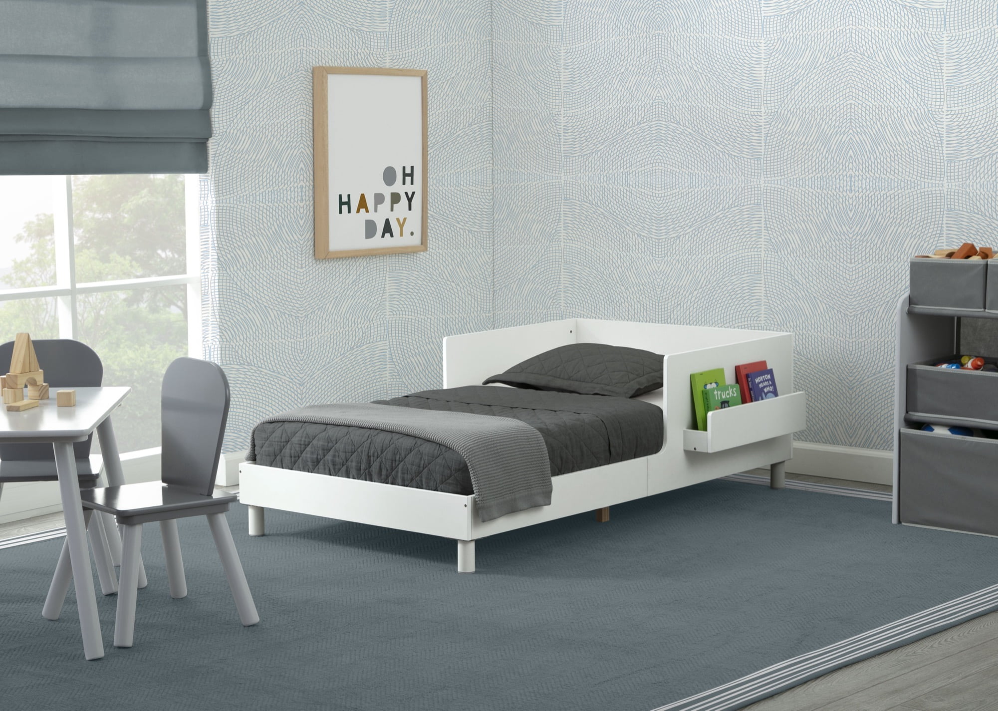 (3 pack) Delta Children Sleep N Store Toddler Bed with Interchangeable Shelf (Choose from Rainbow, Dinosaur or White Shelf), White - Image 4