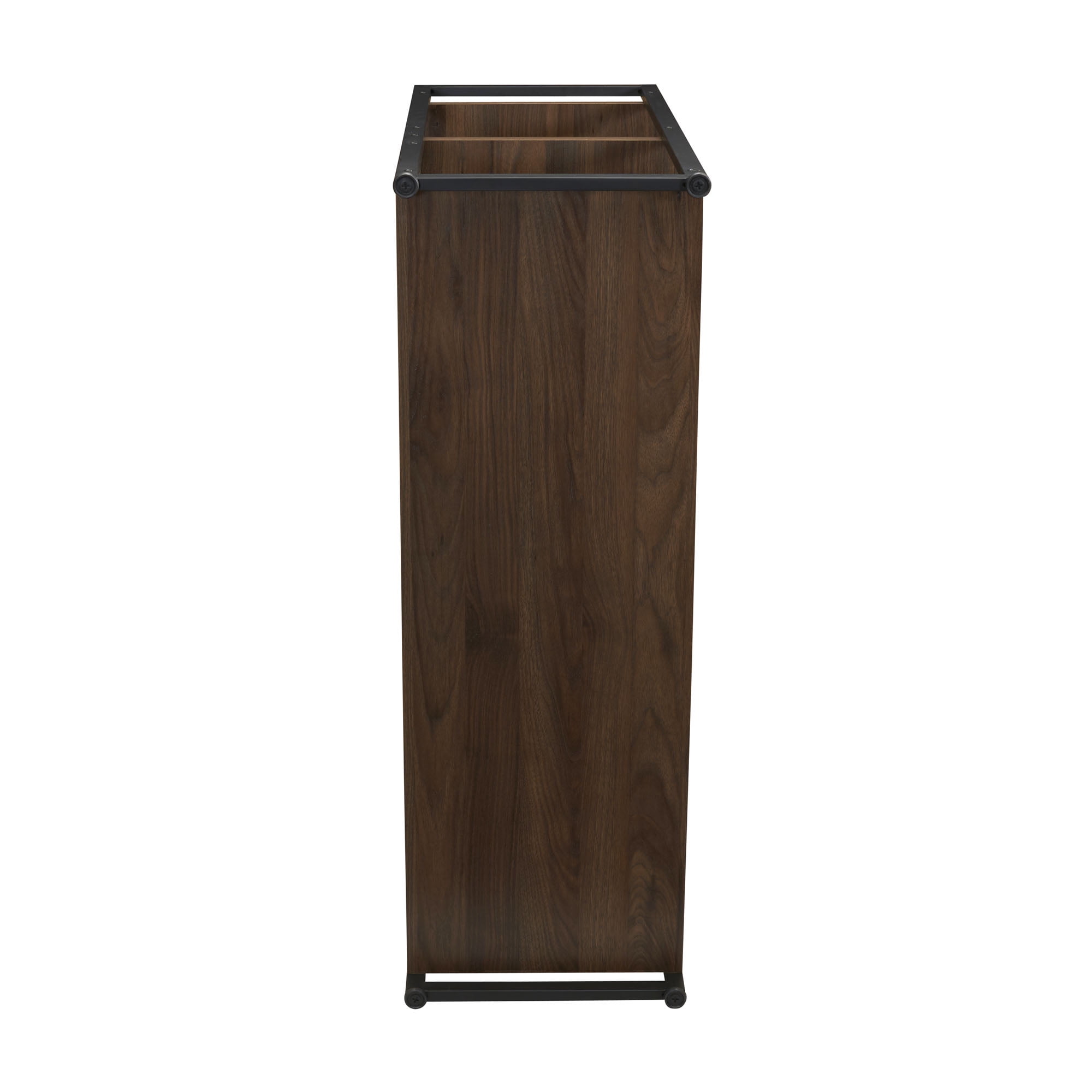 Household Essentials Jamestown Wide 3 Shelf Open Storage Bookshelf Mid Century Walnut Wood Grain and Black Metal - Image 2