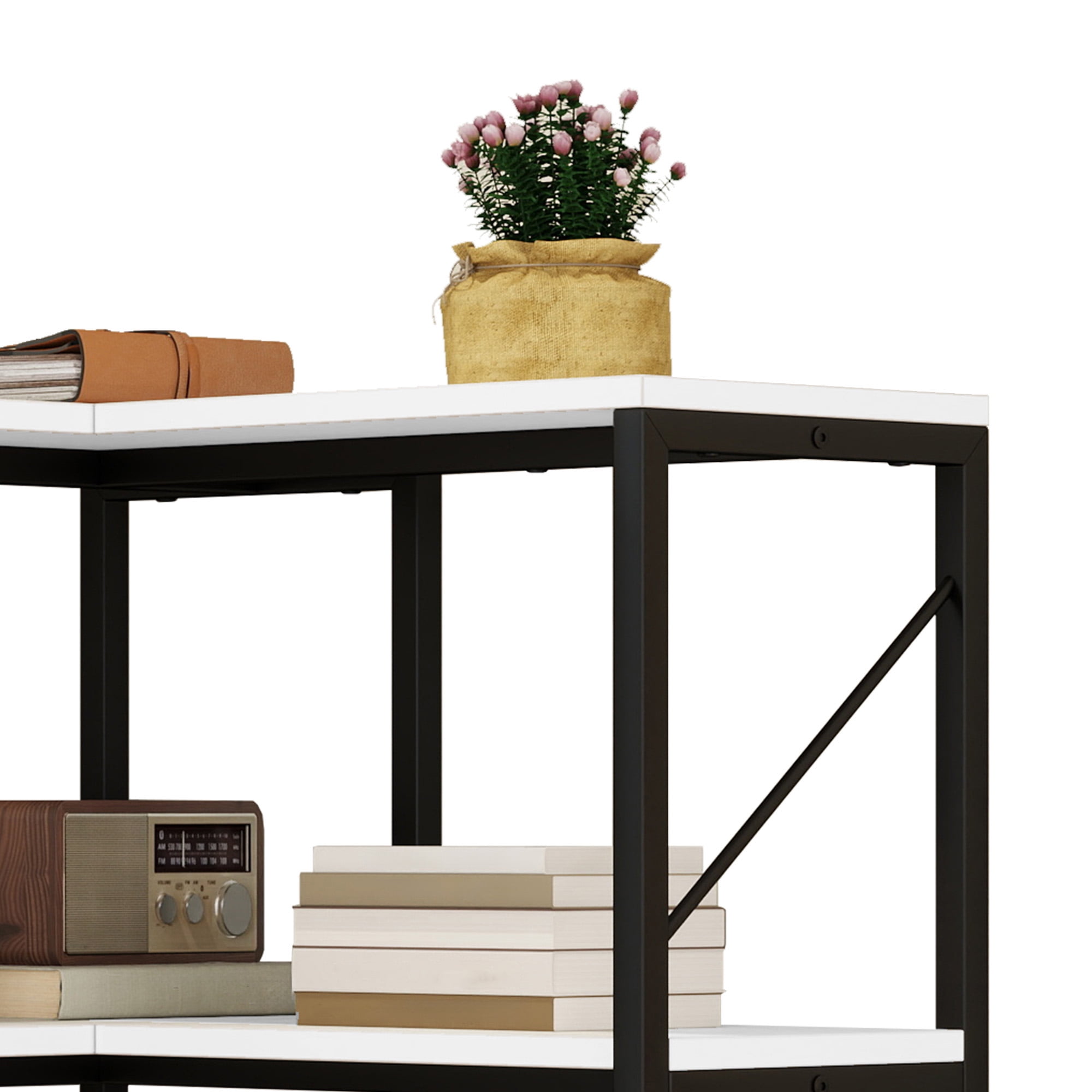 Uforic 5-Tier Corner Bookshelf, Corner Shelf Display Bookcase with Metal Frame for Home Office, White - Image 10