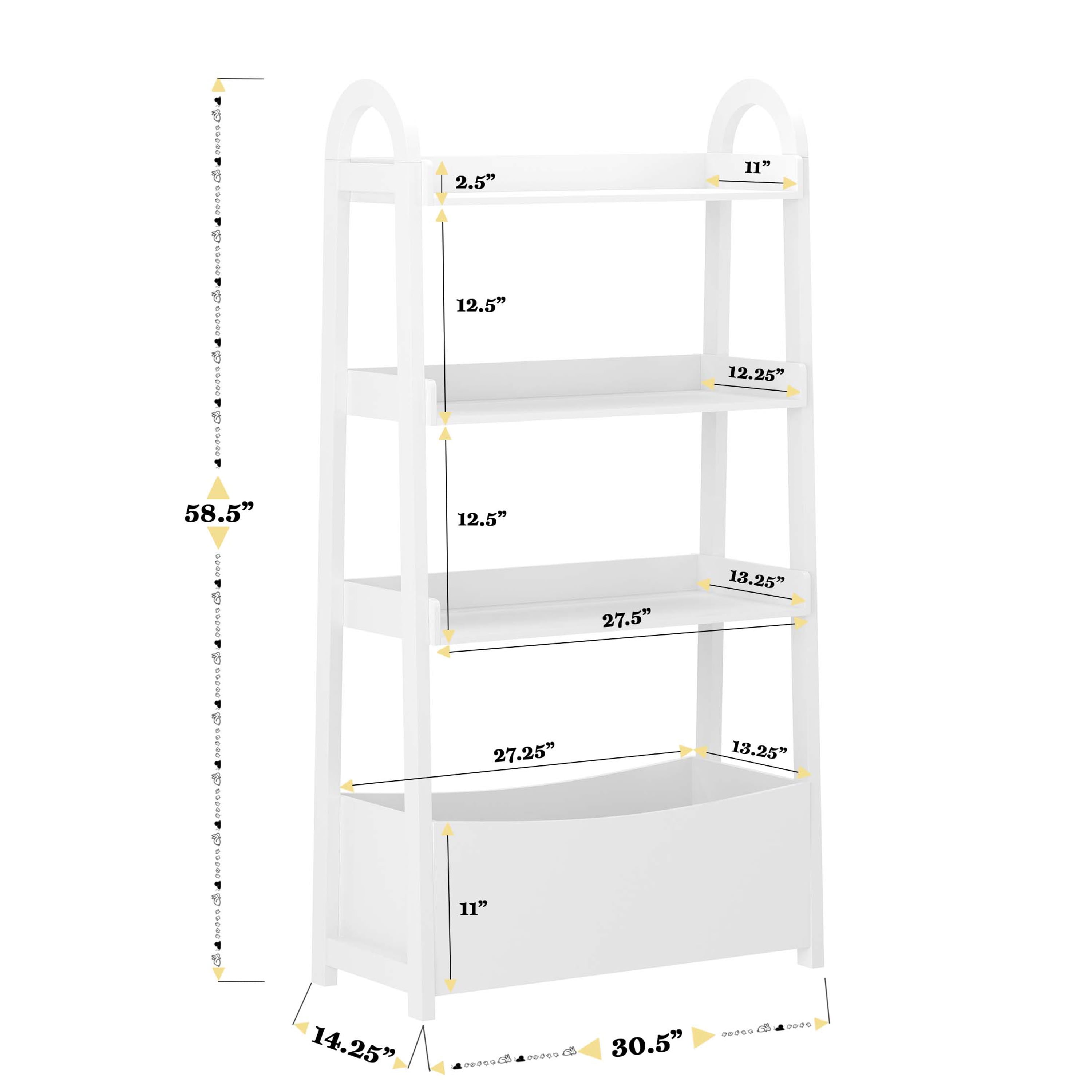 Buzz & Bloom Kids Open-Style Engineered Wood Bookshelf with 3 Shelves and Bottom Storage Bin, White - Image 3